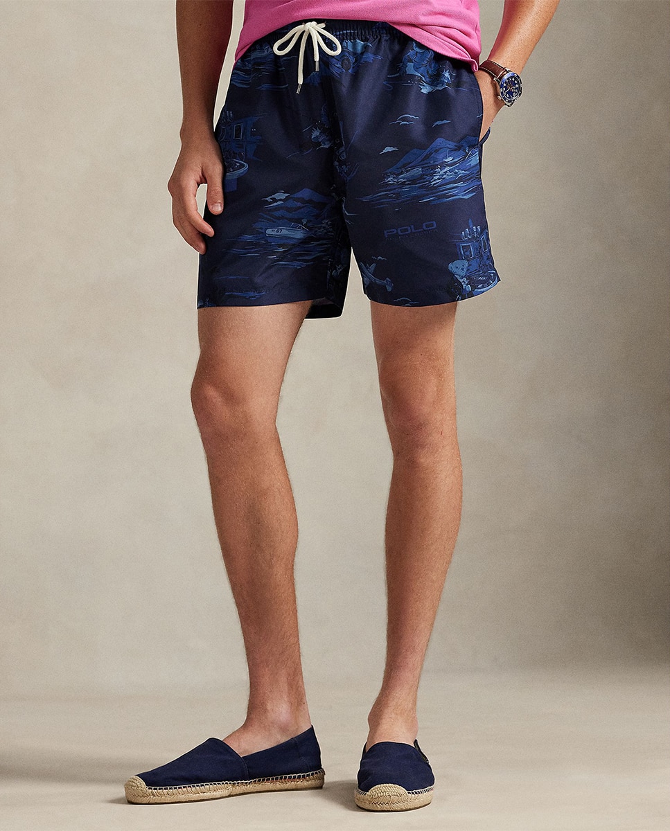 Calções de Banho Estampados com Polo Bear Azul-escuro-2