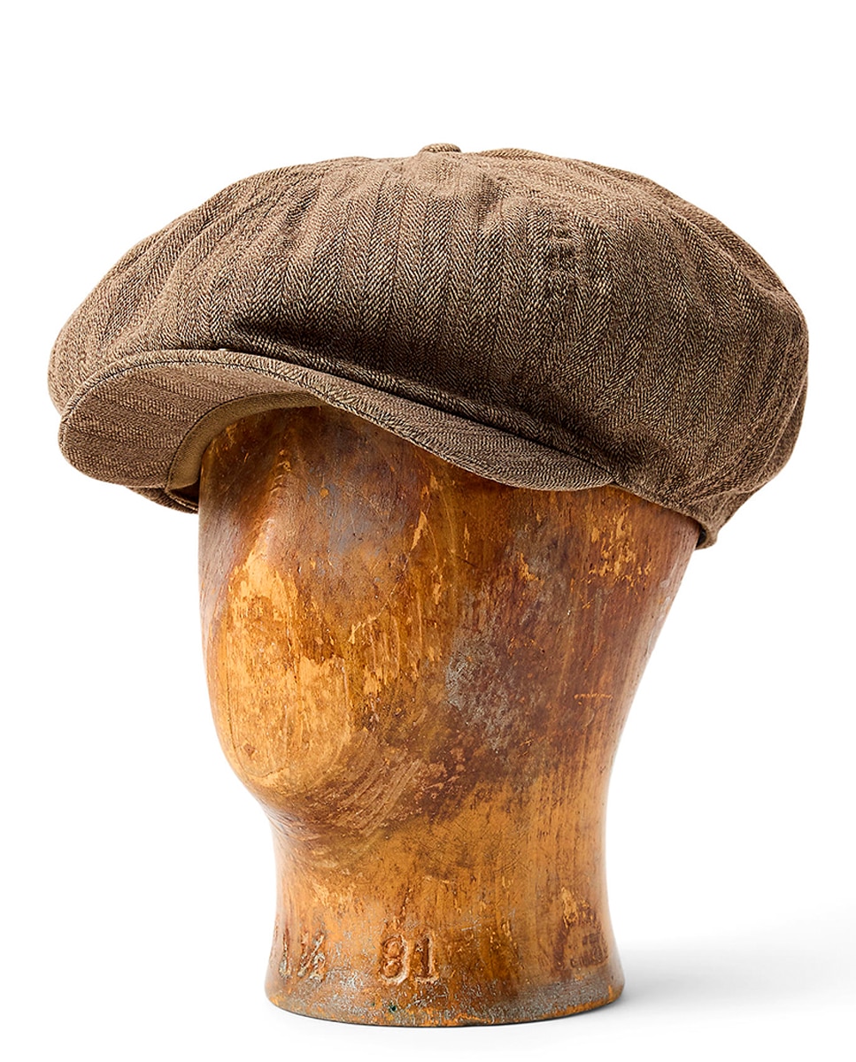 Boné Newsboy de Linho em Padrão Espinha de Peixe Double RL Castanho-claro-1