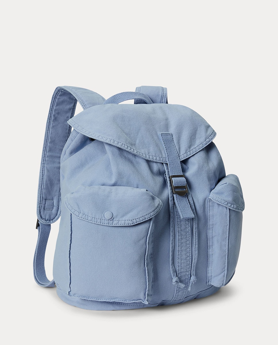 Mochila de Lona Fina com Aba Azul-porcelana-2