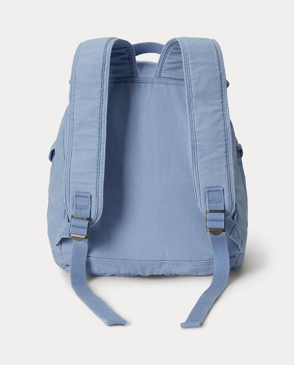 Mochila de Lona Fina com Aba Azul-porcelana-3