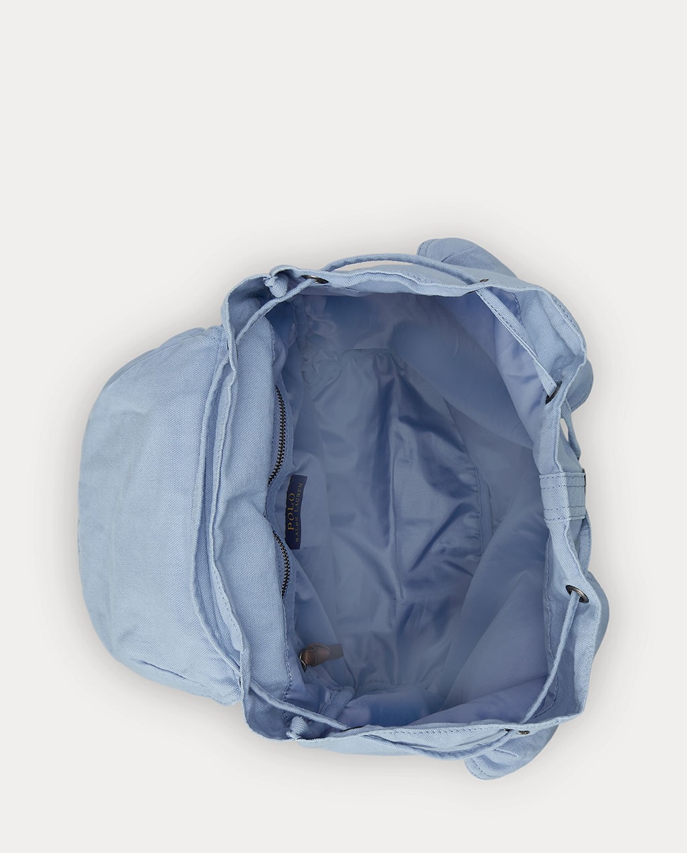 Mochila de Lona Fina com Aba Azul-porcelana-4