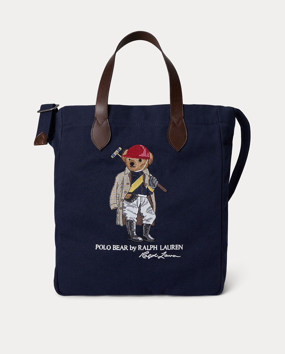 Mala Tipo Tote de Lona Fina com Polo Bear Azul-marinho-1