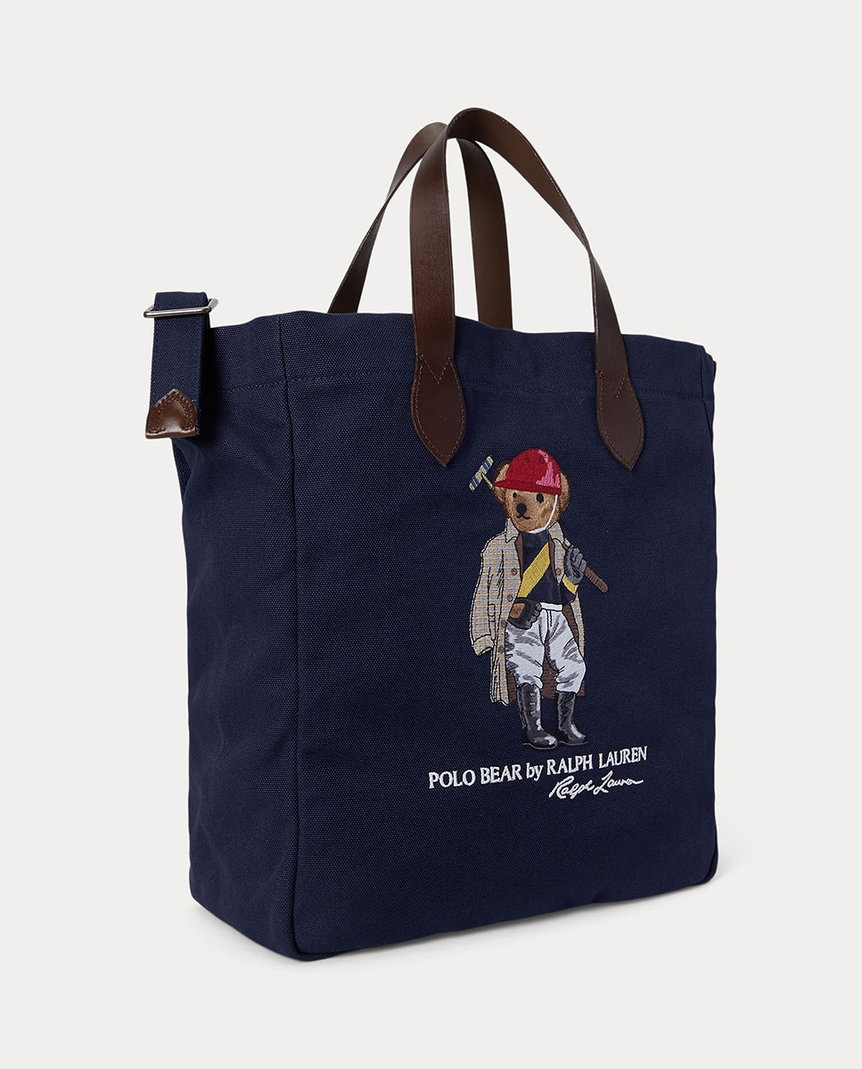 Mala Tipo Tote de Lona Fina com Polo Bear Azul-marinho-2