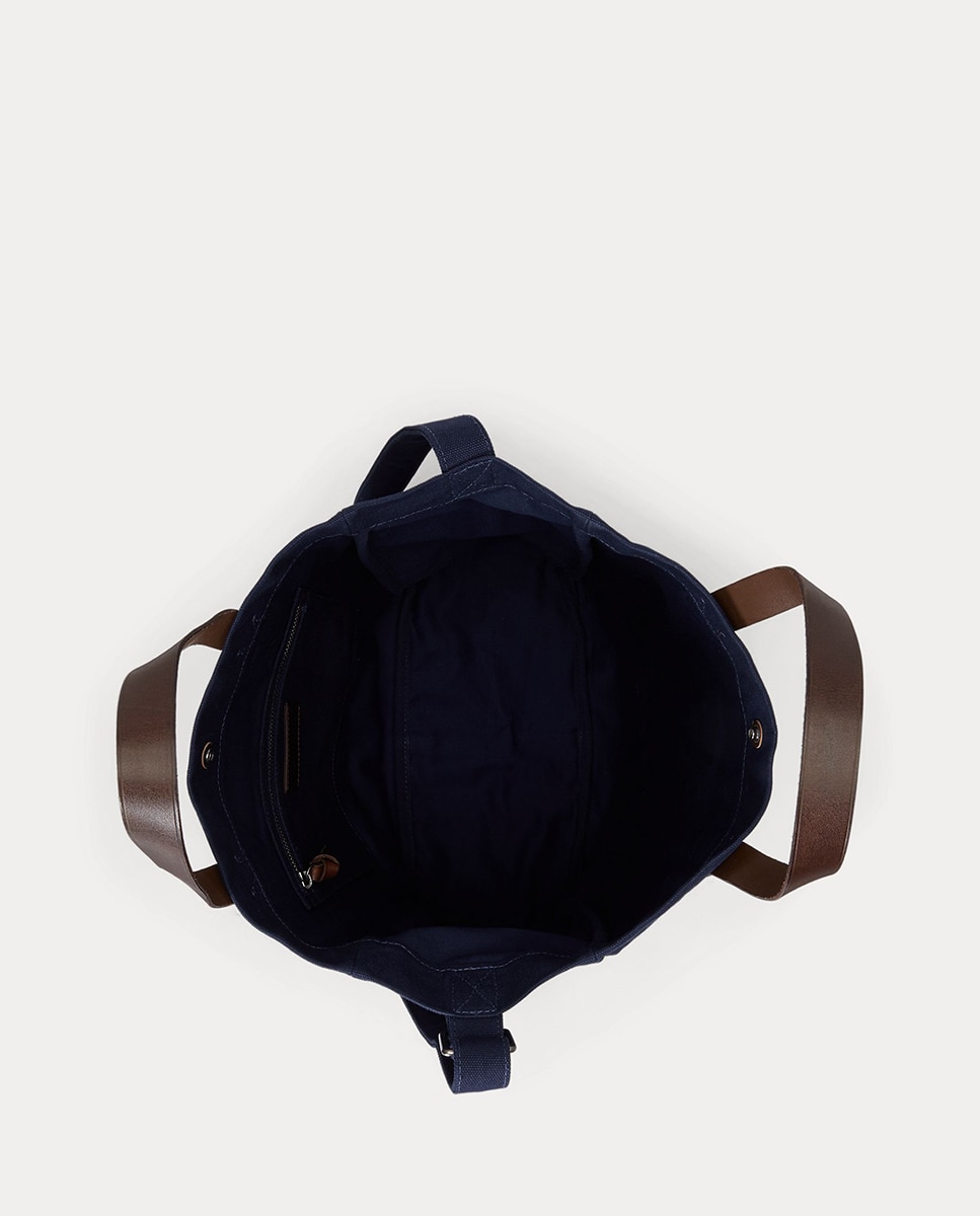Mala Tipo Tote de Lona Fina com Polo Bear Azul-marinho-4