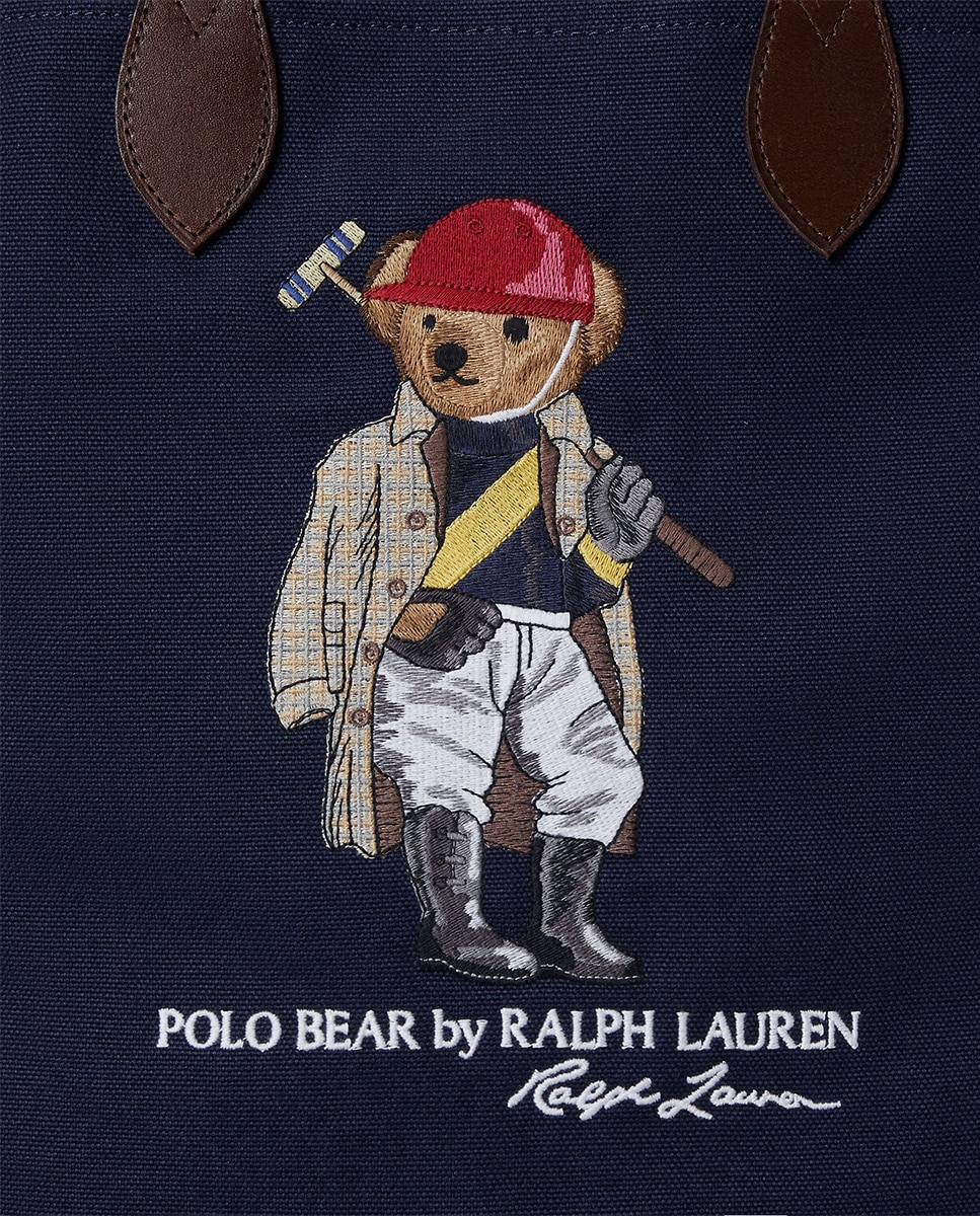 Mala Tipo Tote de Lona Fina com Polo Bear Azul-marinho-5