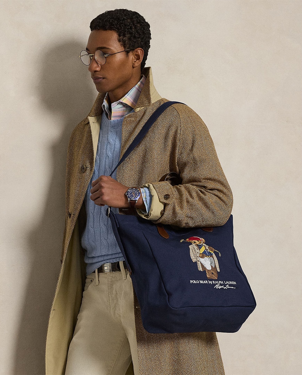Mala Tipo Tote de Lona Fina com Polo Bear Azul-marinho-6