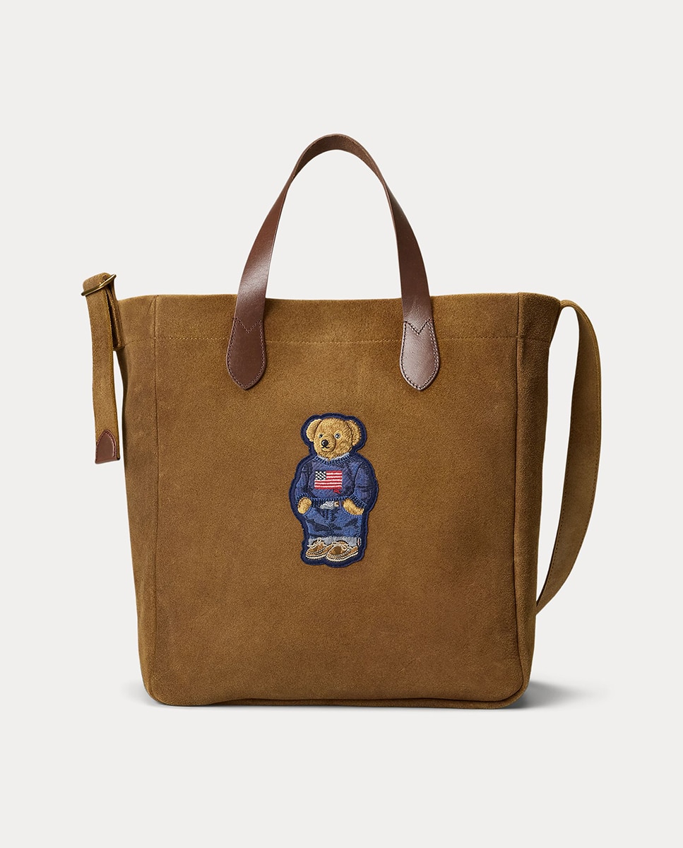 Mala Tipo Tote de Lona Fina com Polo Bear Camel-1