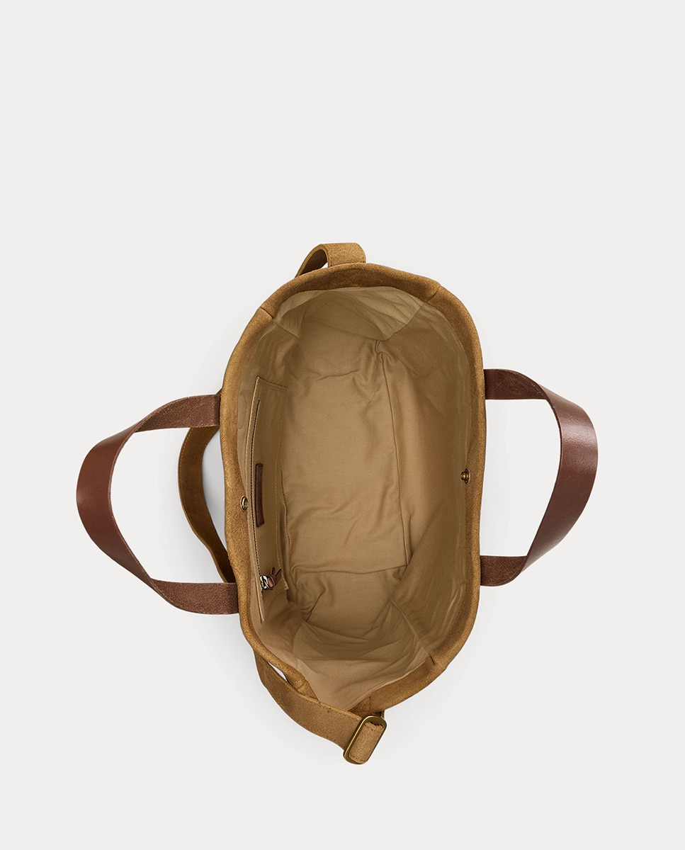 Mala Tipo Tote de Lona Fina com Polo Bear Camel-4
