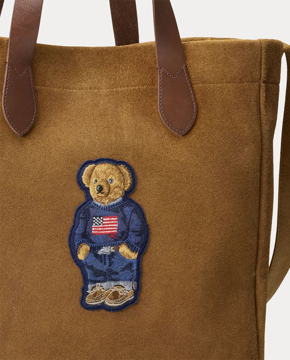 Mala Tipo Tote de Lona Fina com Polo Bear Camel-5