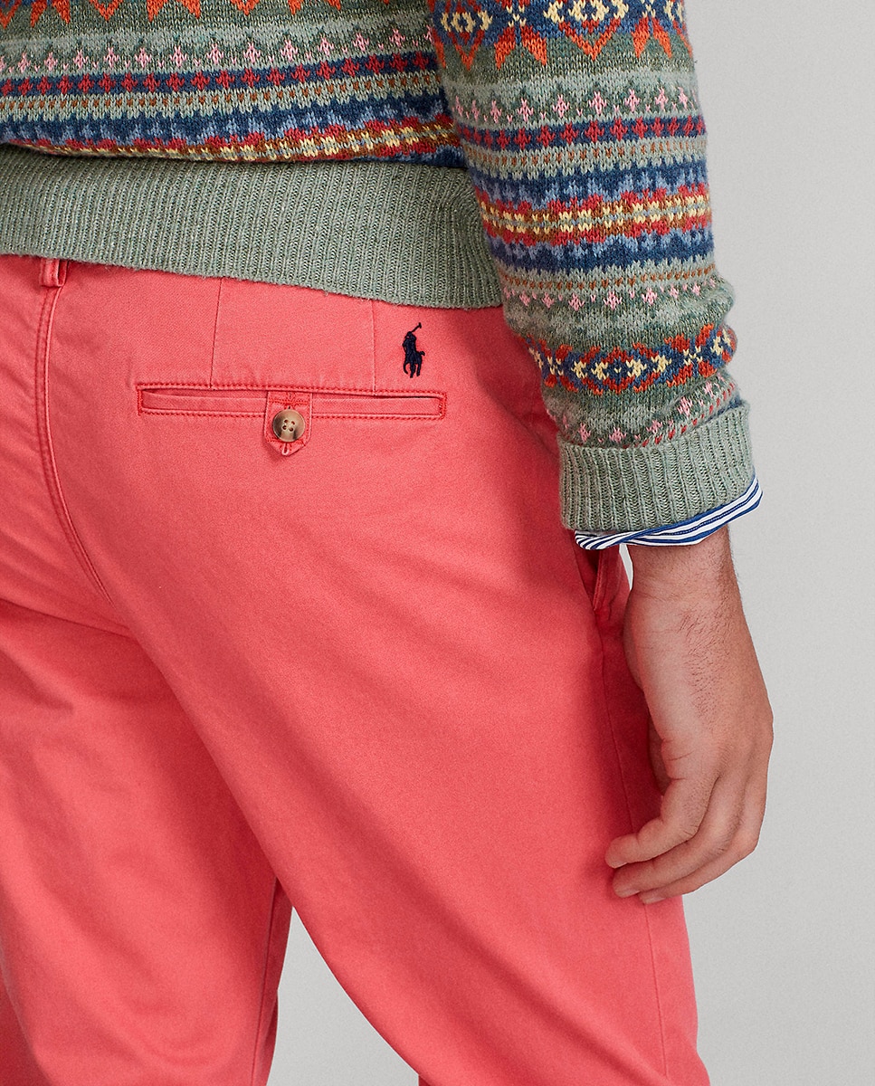 Calças Chino Slim Fit de Algodão Vermelho Coral-4
