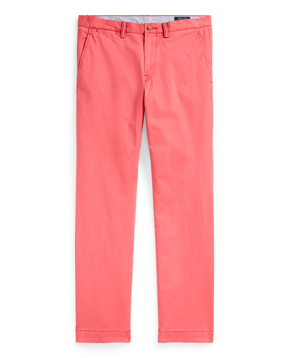 Calças Chino Slim Fit de Algodão Vermelho Coral-5