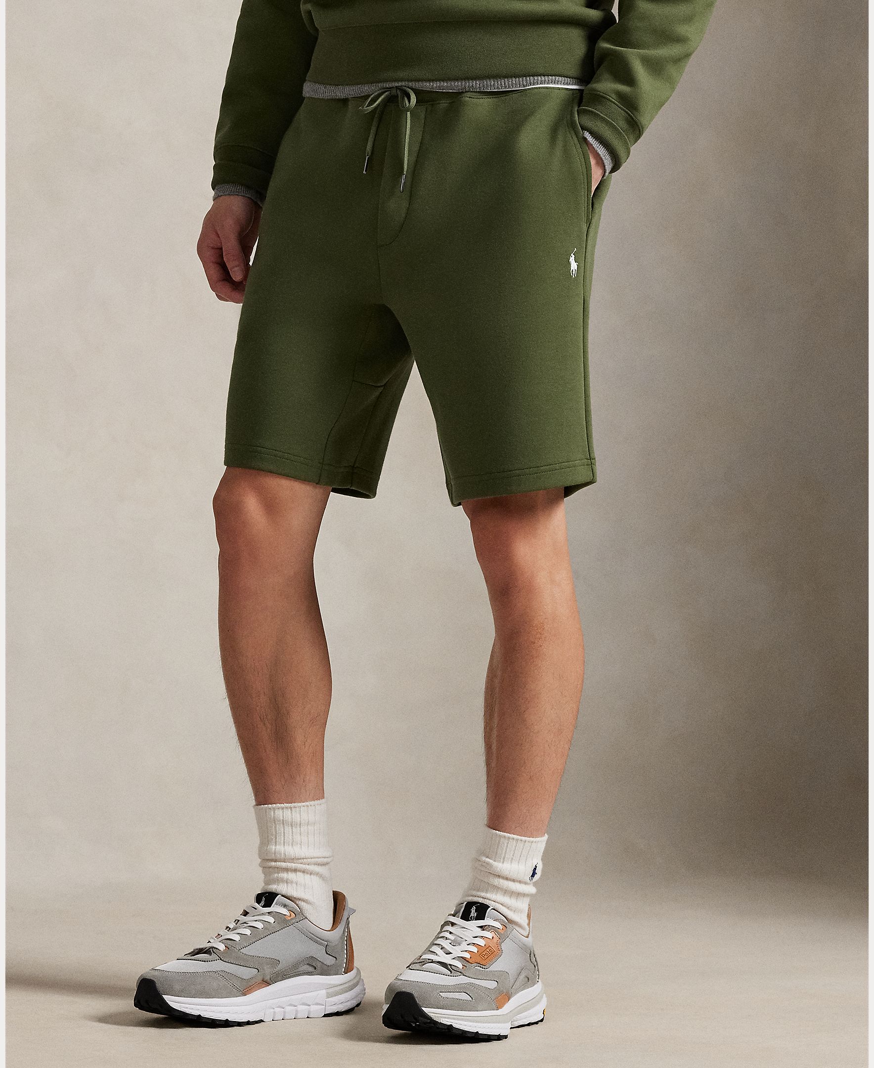 Calções de Malha Dupla com Cavalo Caqui-3