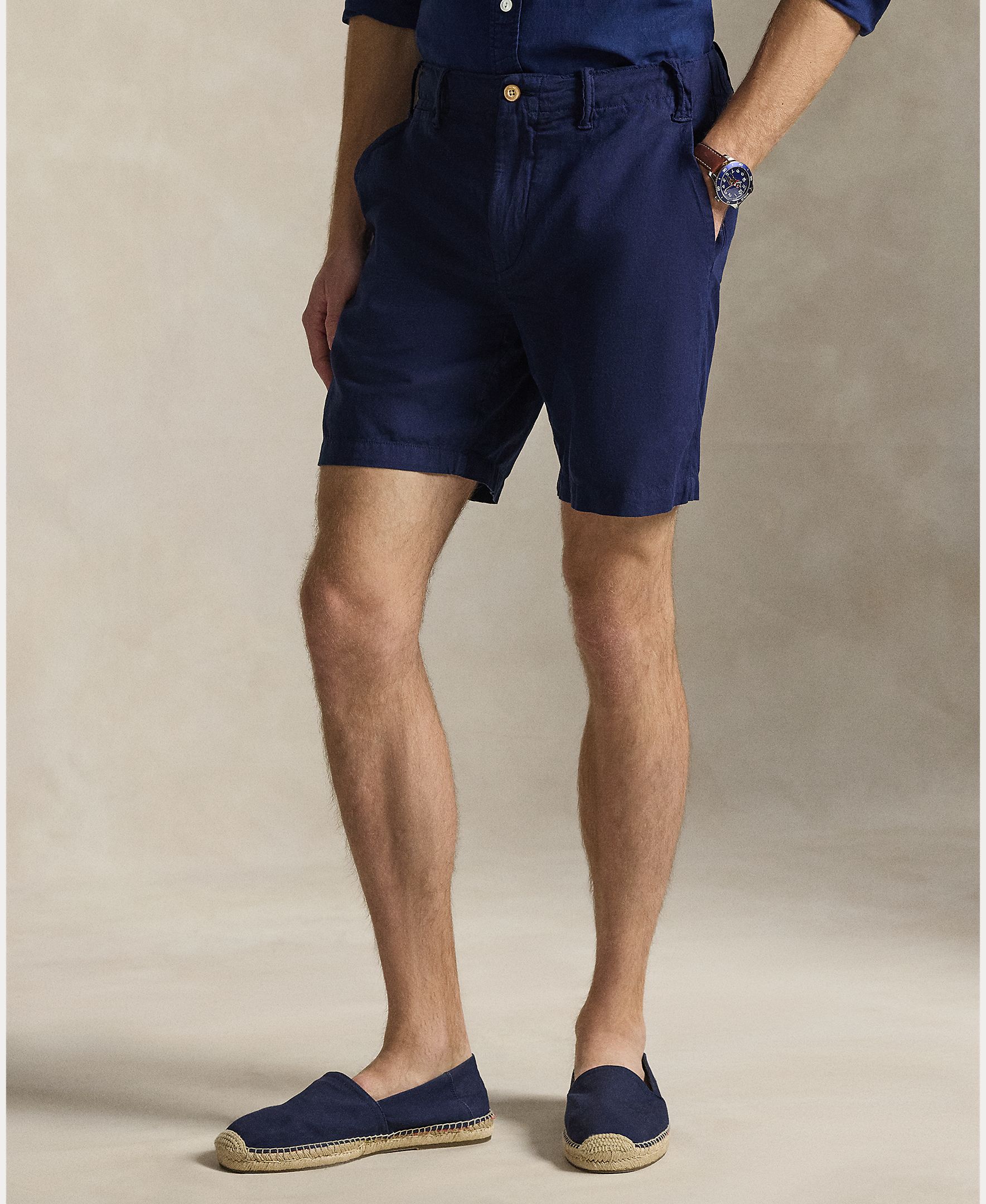 Calções Chino de Linho e Algodão Azul-marinho-3