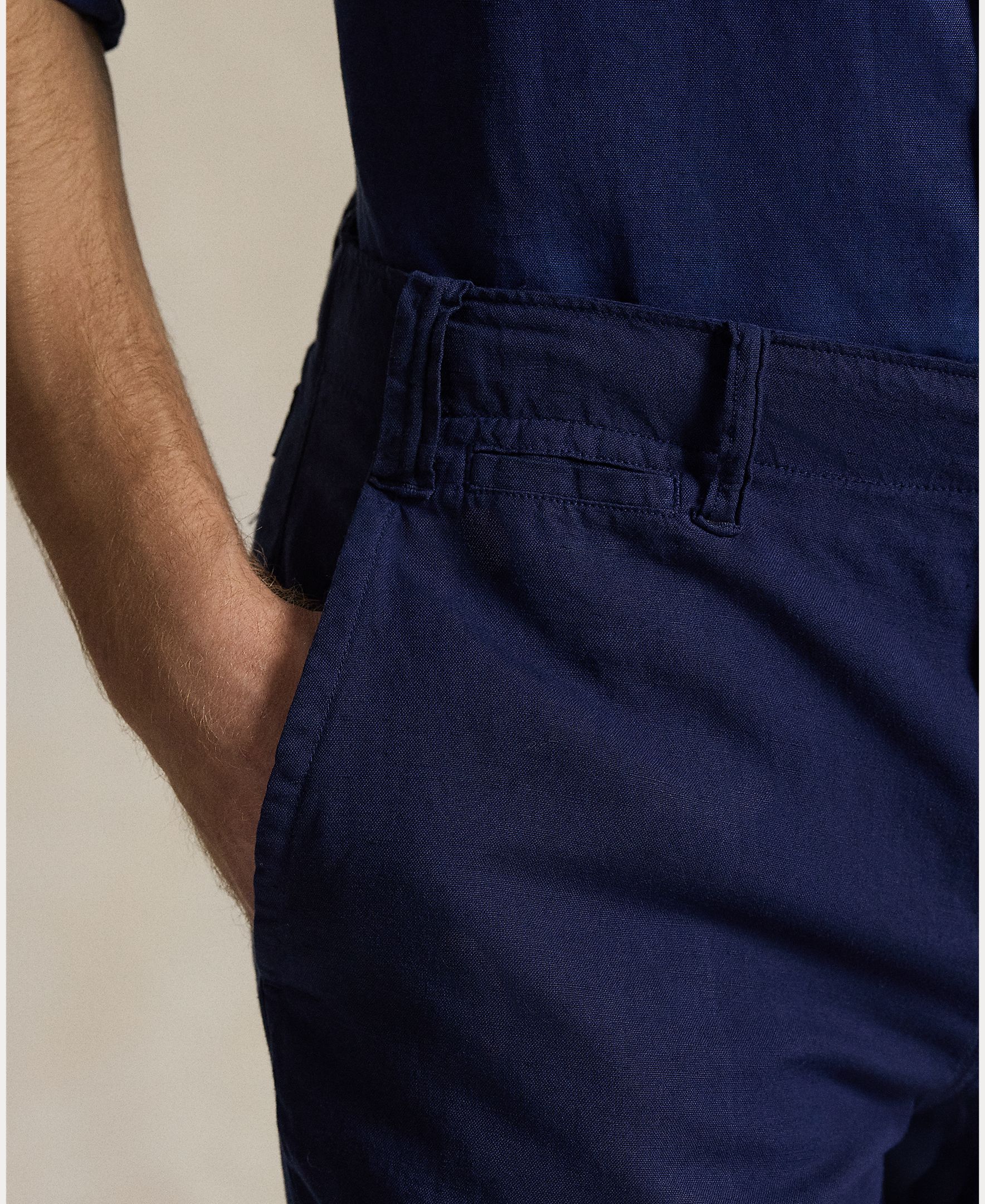 Calções Chino de Linho e Algodão Azul-marinho-5