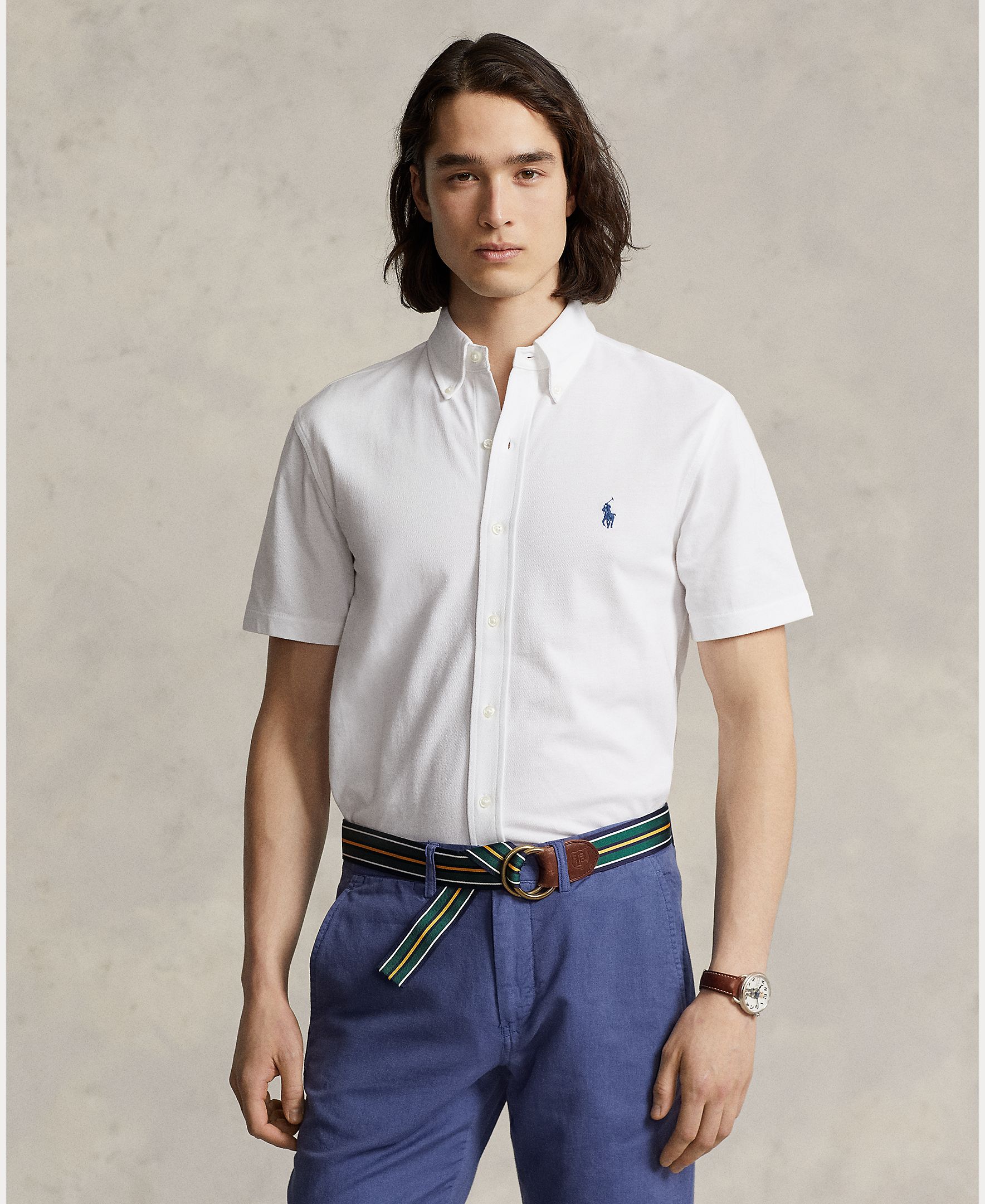 Camisa de Manga Curta de Piqué Ultraligeiro Regular Fit Branco-1