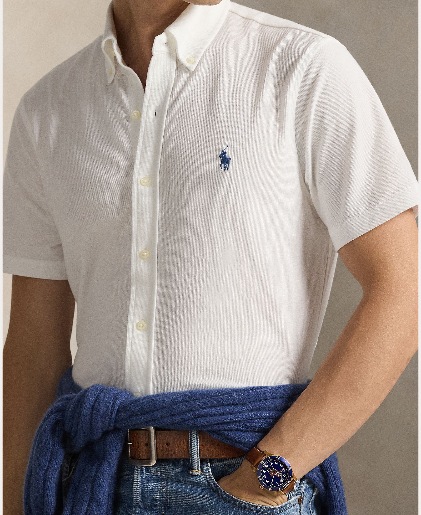 Camisa de Manga Curta de Piqué Ultraligeiro Regular Fit Branco-4