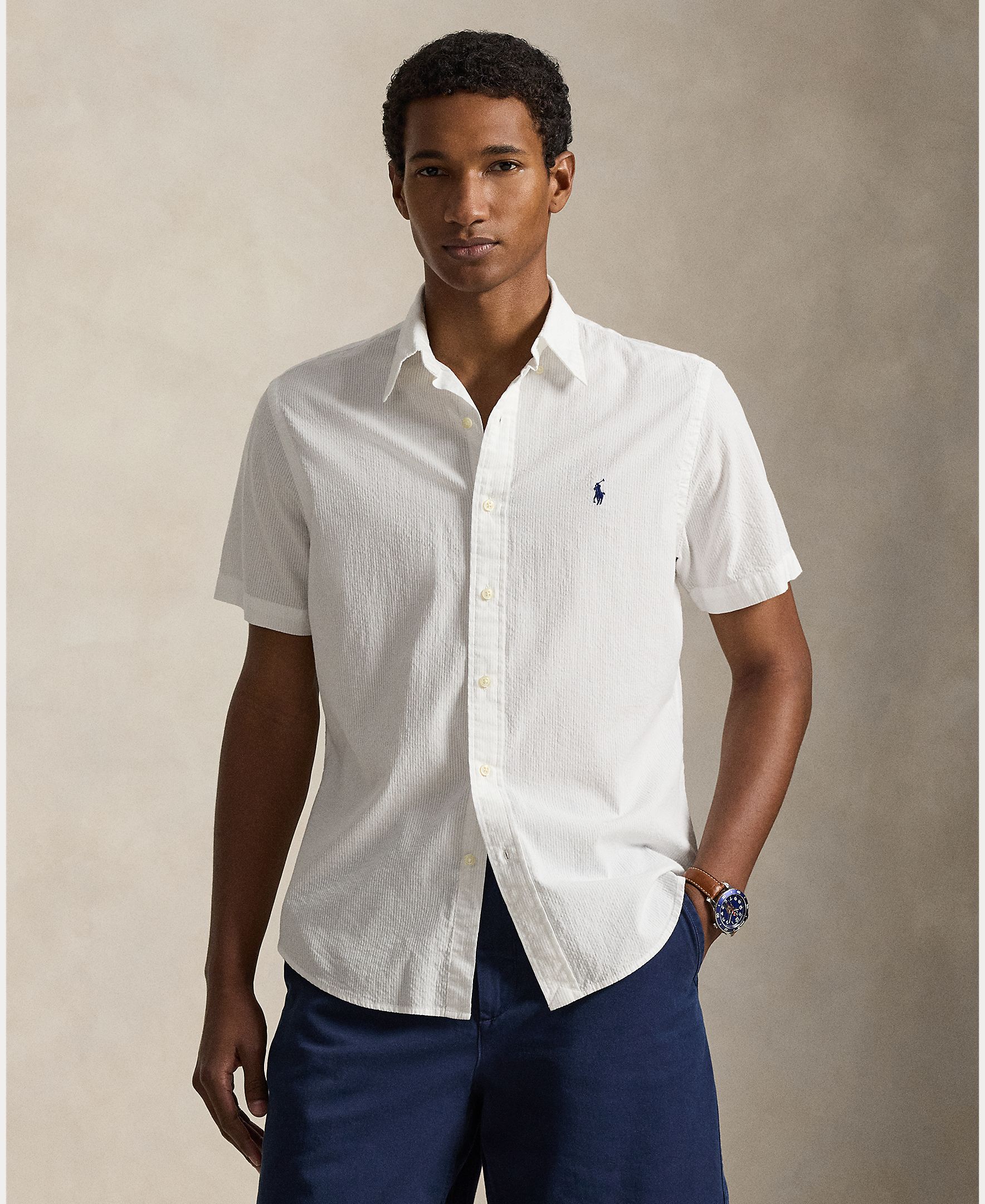 Camisa de Manga Curta em Seersucker Tamanhos Grandes Branco-1