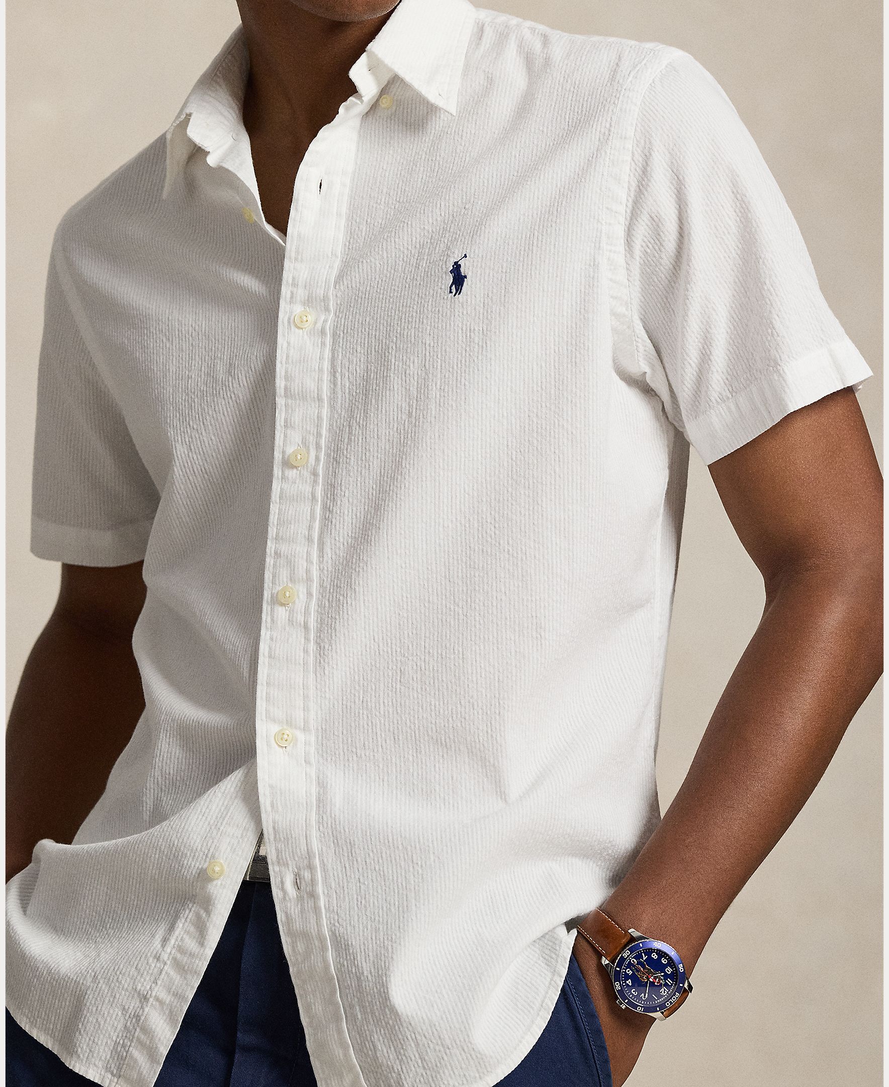 Camisa de Manga Curta em Seersucker Tamanhos Grandes Branco-4
