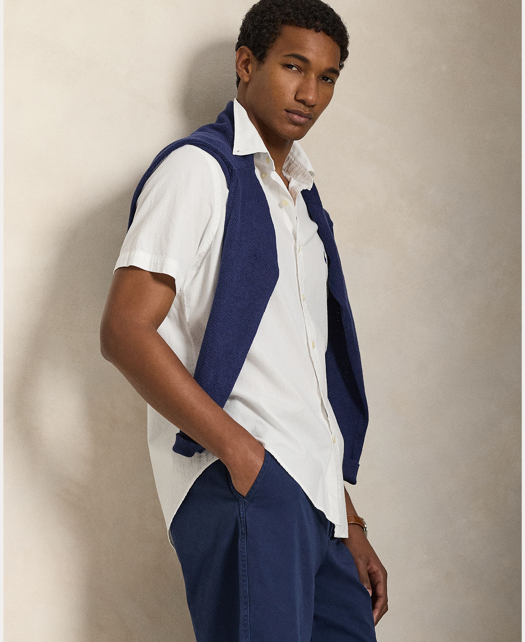 Camisa de Manga Curta em Seersucker Tamanhos Grandes Branco-6