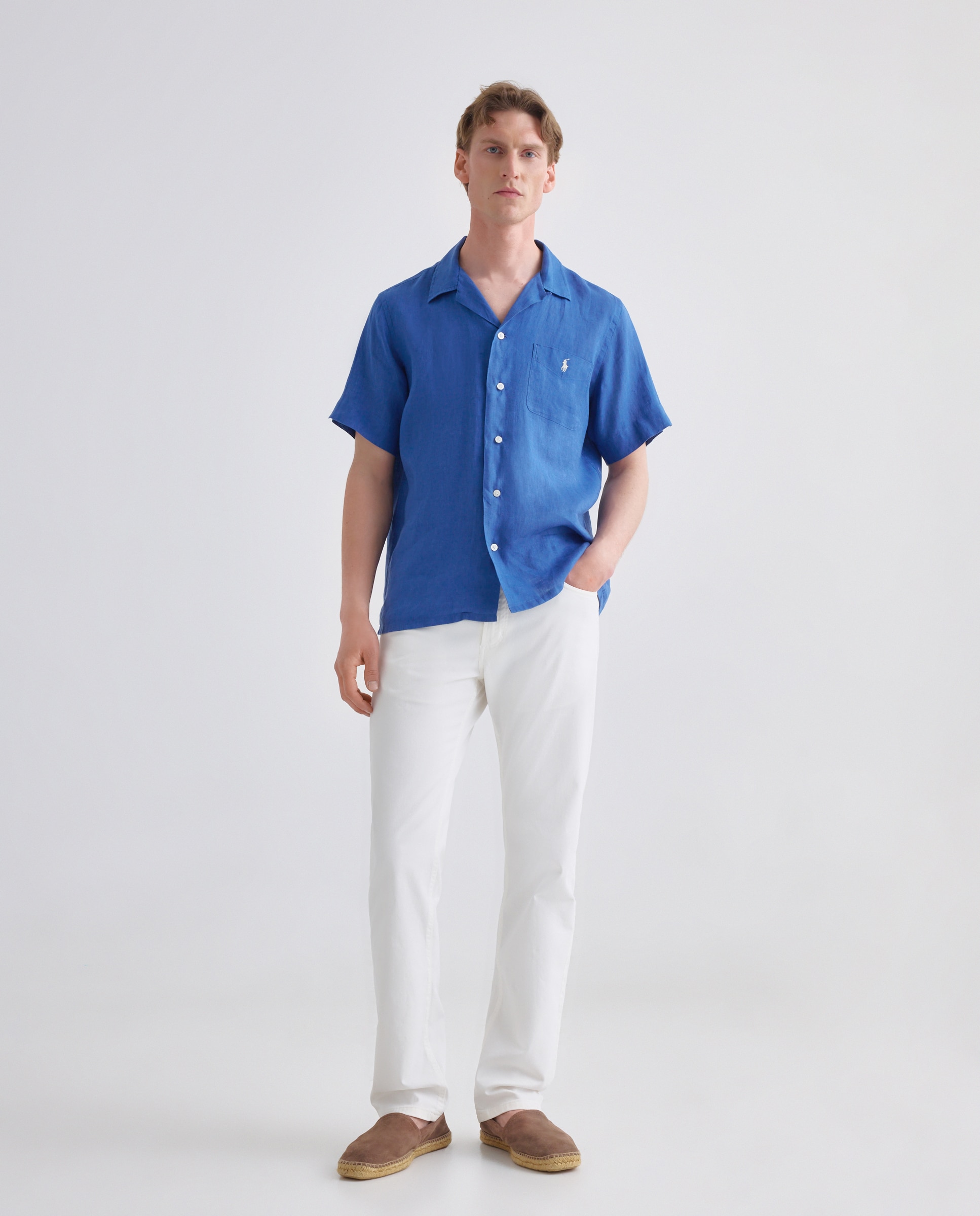 Camisa de Linho Classic Fit Azul-escuro-3