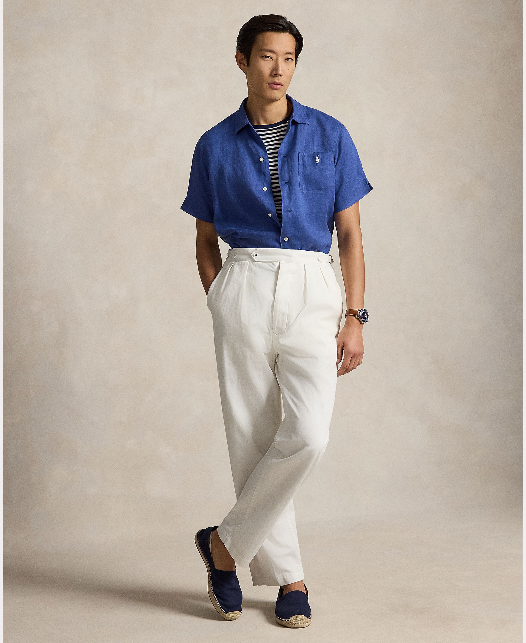 Camisa de Linho Classic Fit Azul-escuro-7