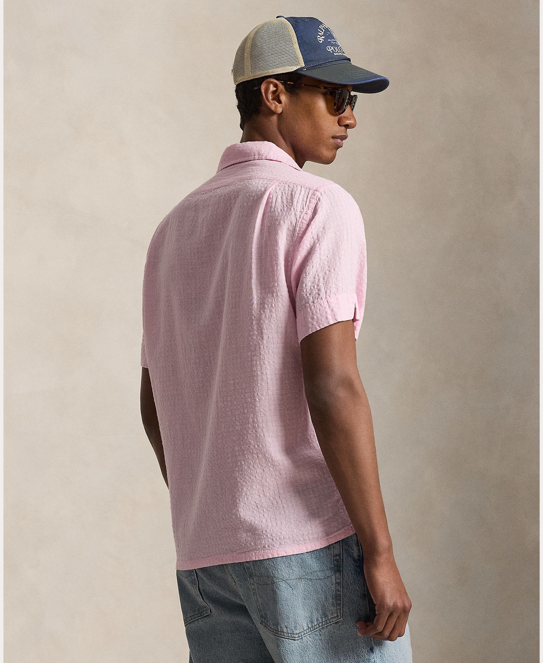 Camisa de Manga Curta com Bolso Rosa-claro-3