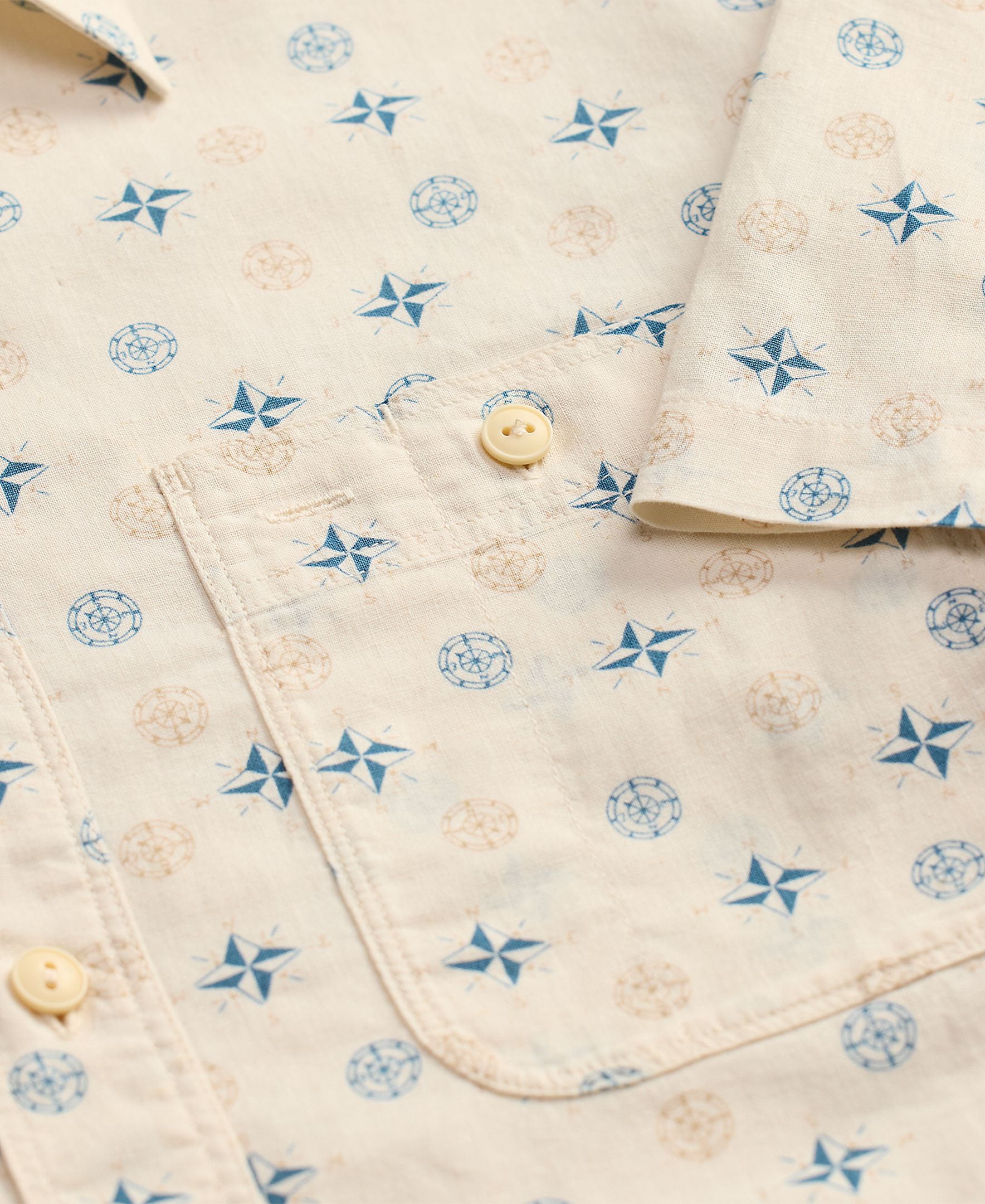 Camisa de Linho e Algodão com Bolso Creme-5
