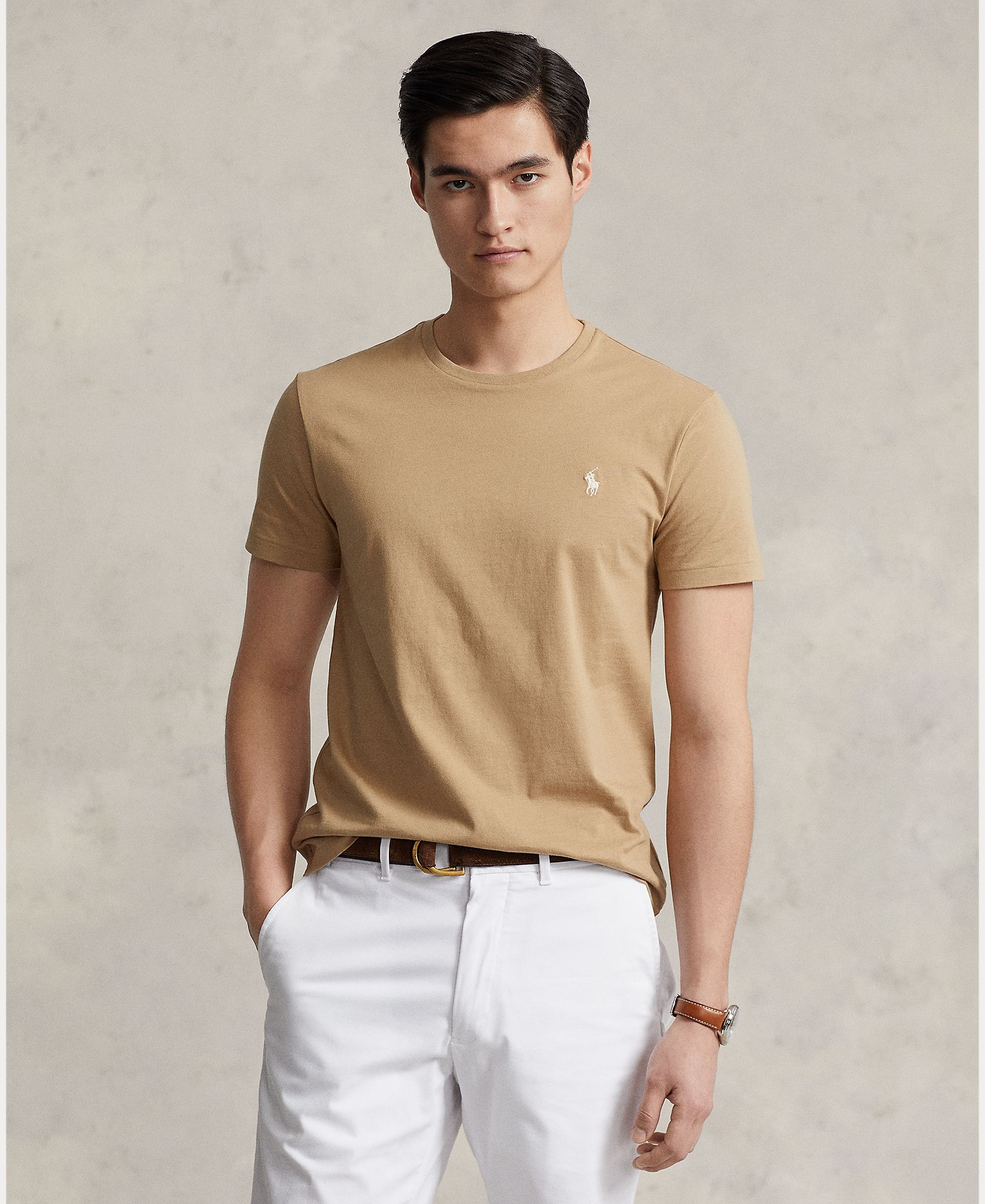 T-shirt com Logótipo Bordado e em Algodão Camel-1