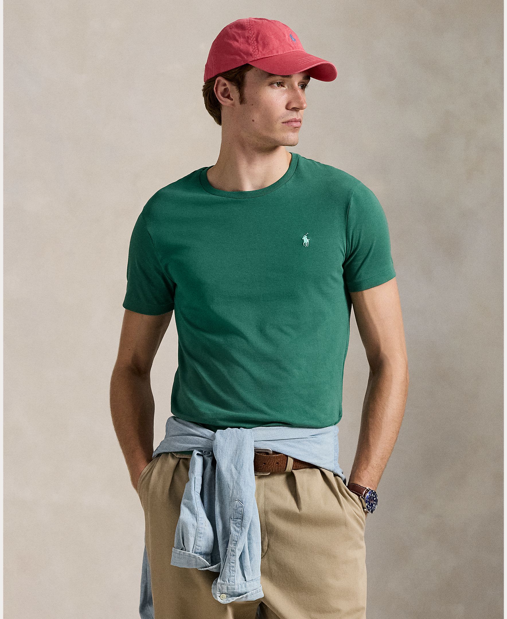 T-shirt com Logótipo Bordado e em Algodão Verde-escuro-1