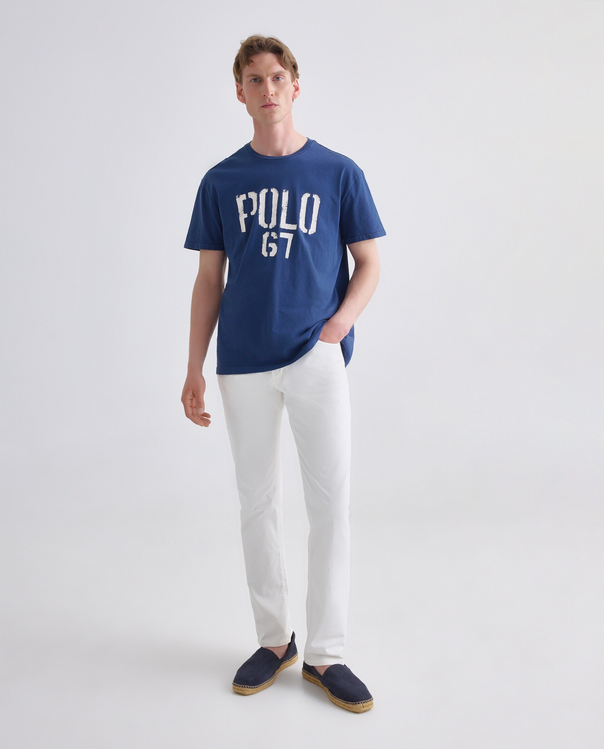 T-shirt de algodão com logótipo Azul-índigo-2