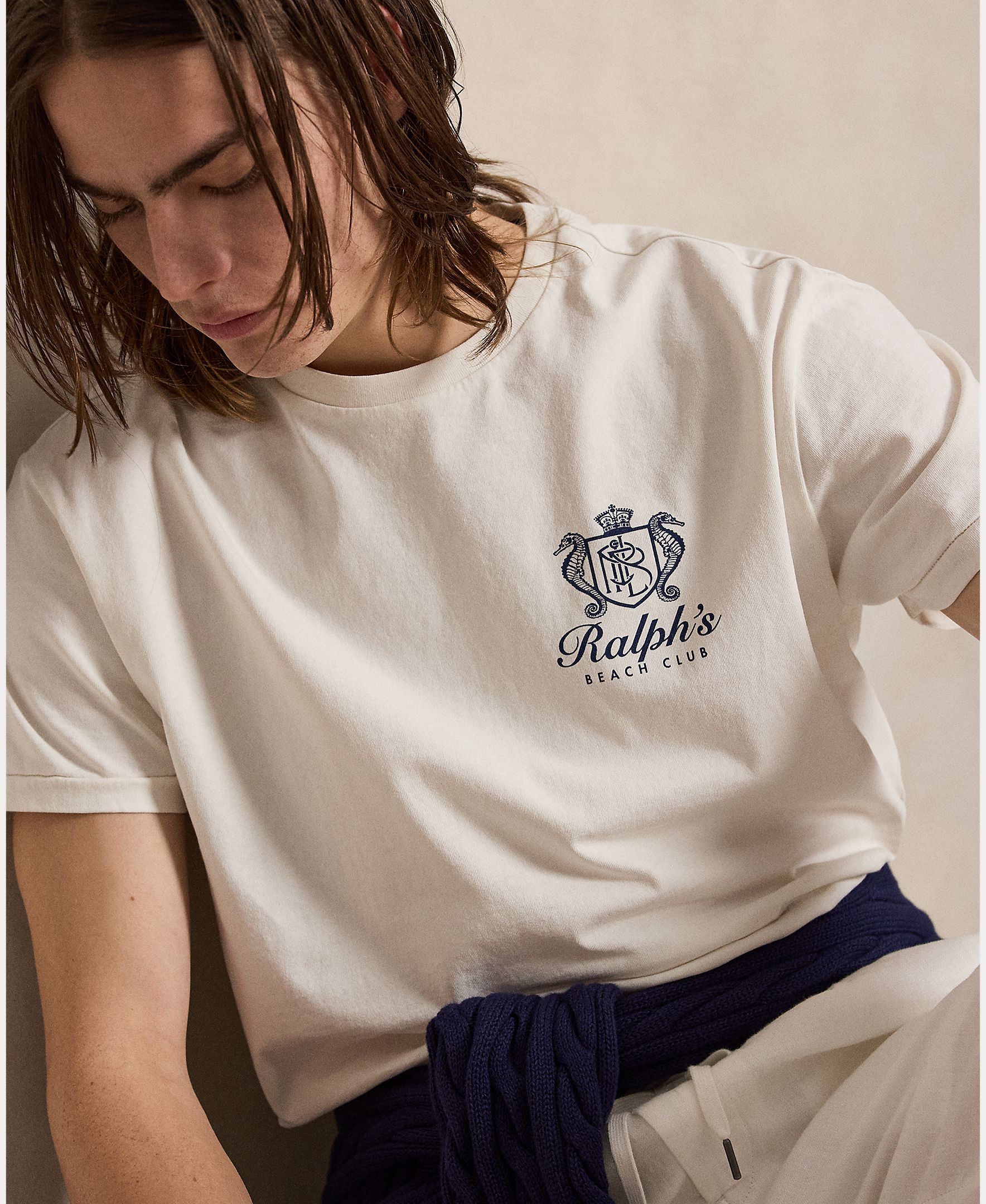 T-shirt de Algodão com Escudo Branco-marfim-4