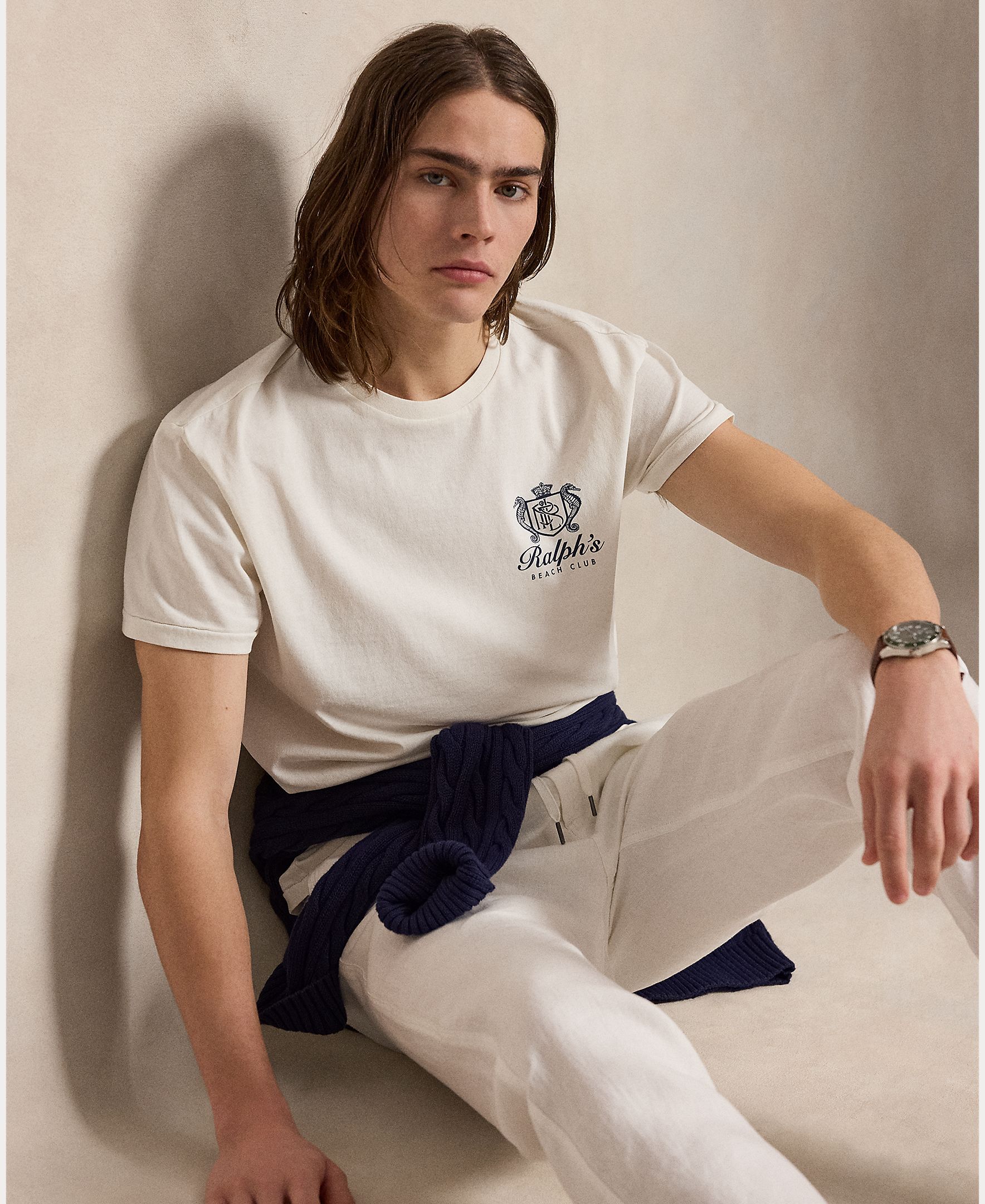 T-shirt de Algodão com Escudo Branco-marfim-5