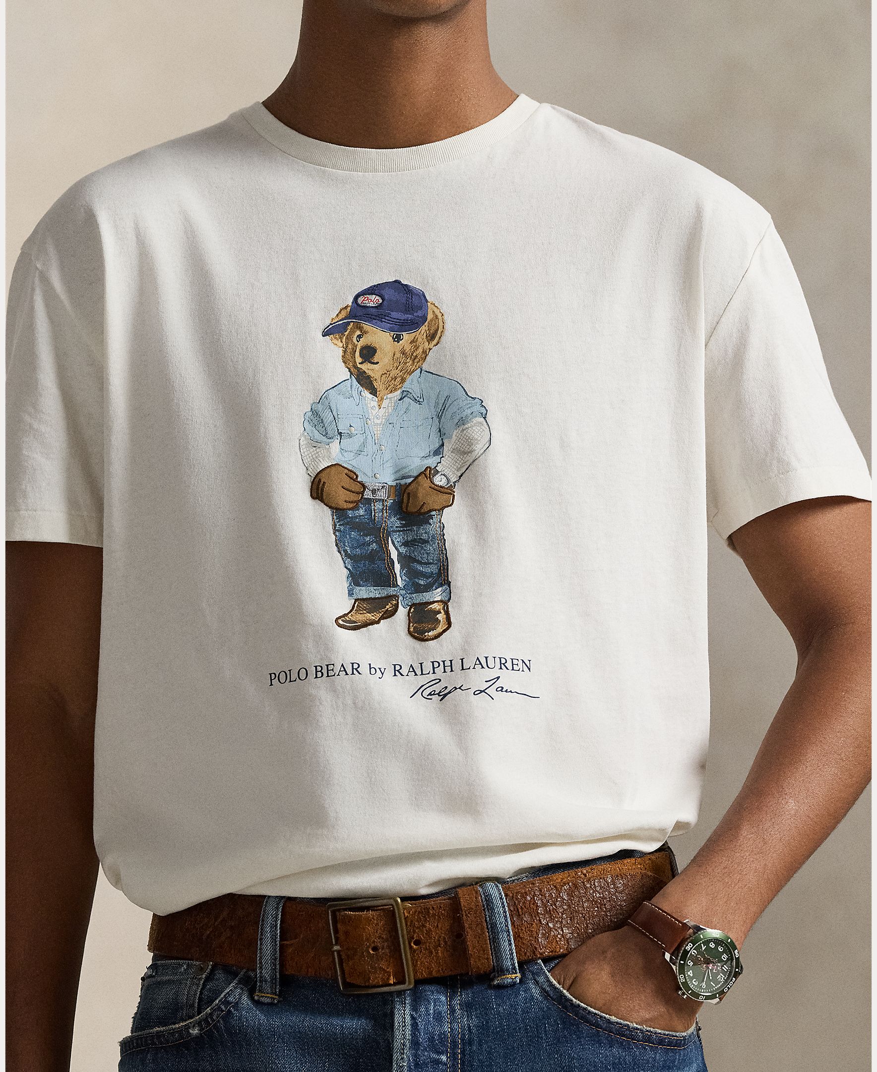 T-shirt com Polo Bear e em Algodão Branco-marfim-4