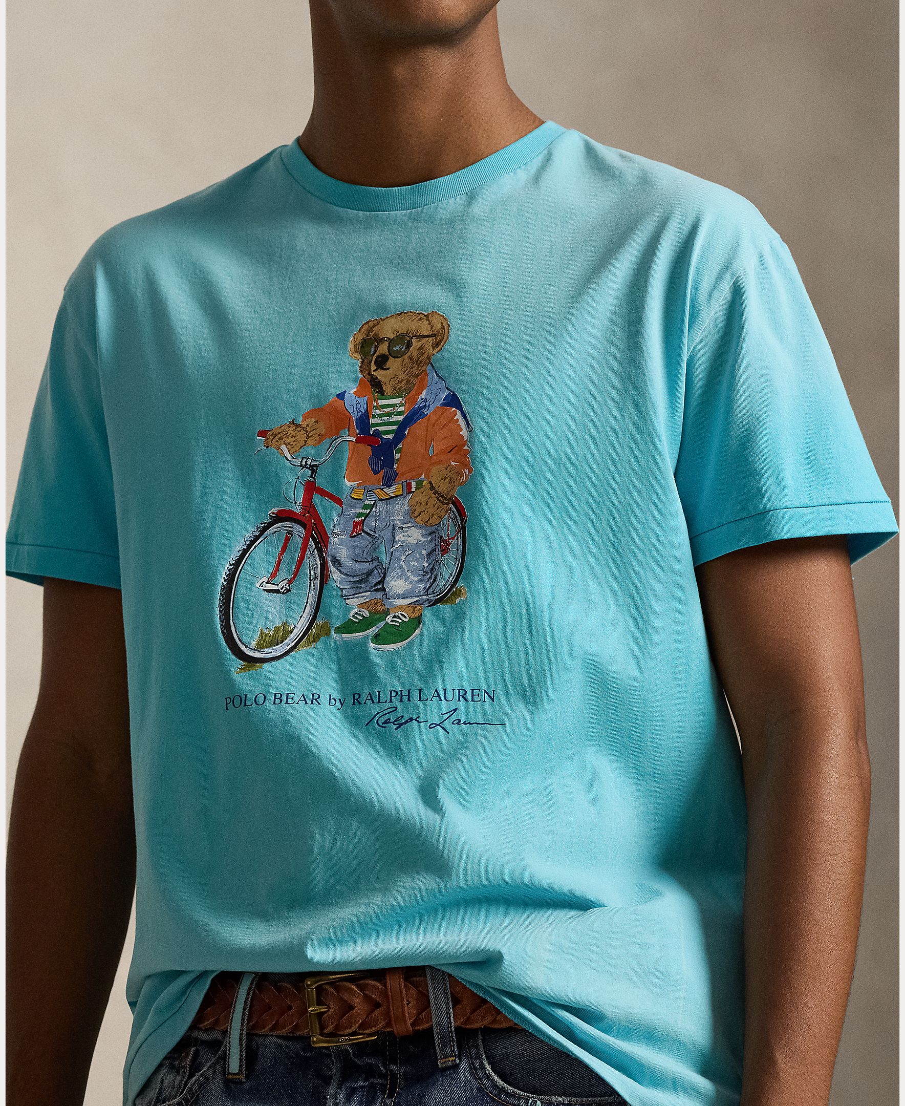 T-shirt com Polo Bear e em Algodão Azul-claro-4