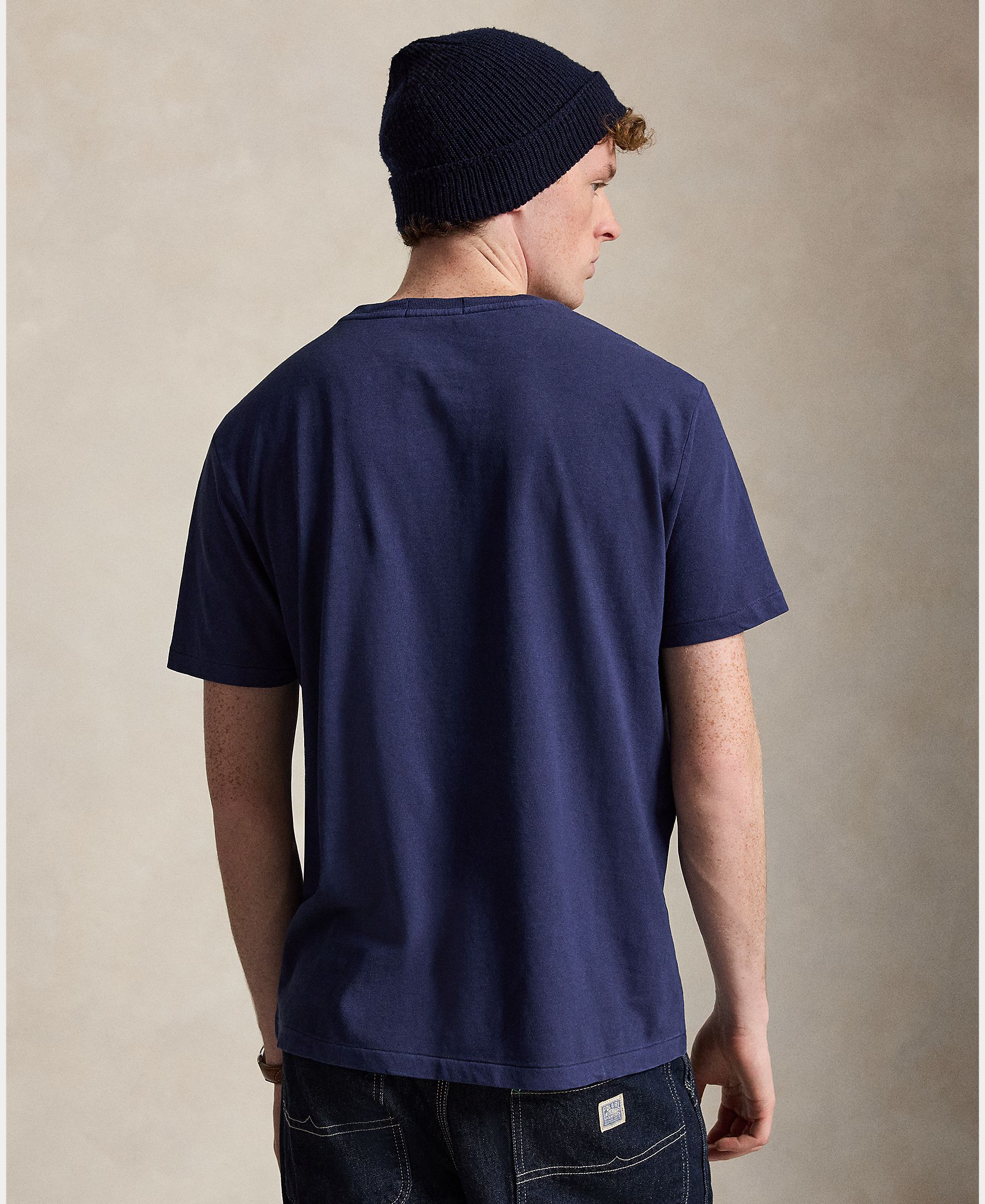 T-shirt de Algodão e Linho com Logótipo Azul-marinho-2