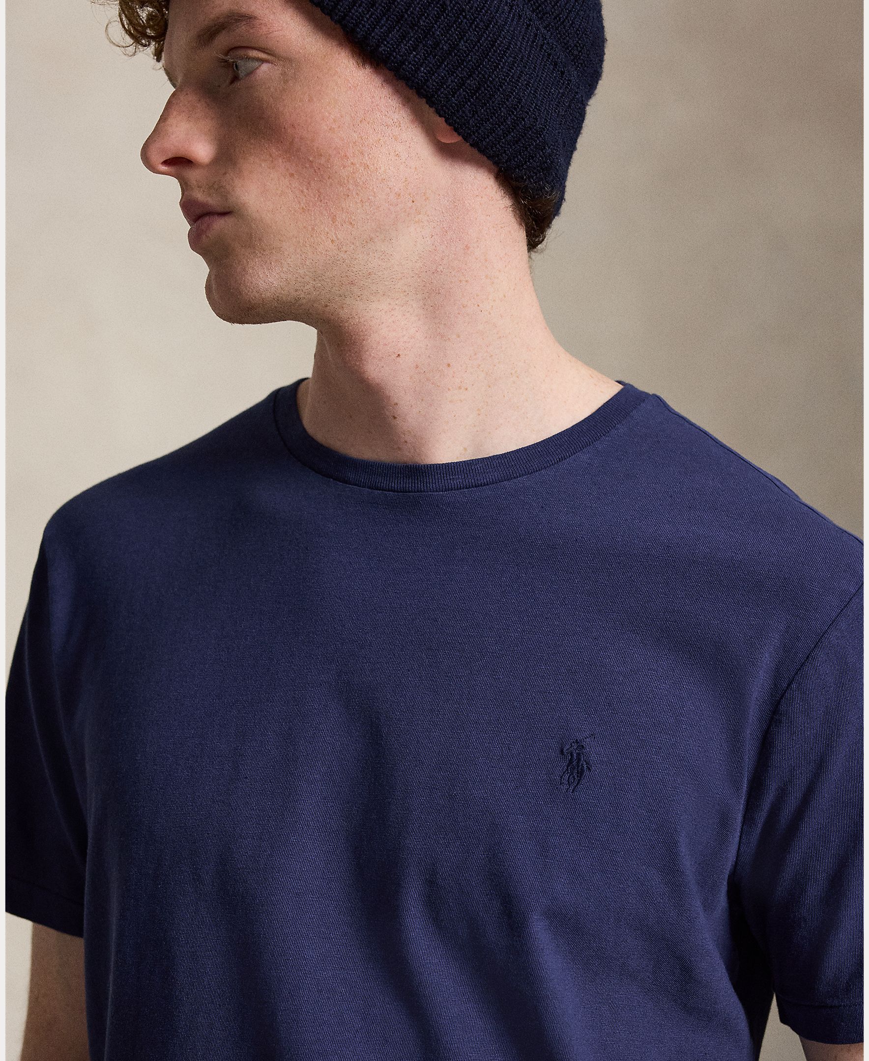 T-shirt de Algodão e Linho com Logótipo Azul-marinho-3