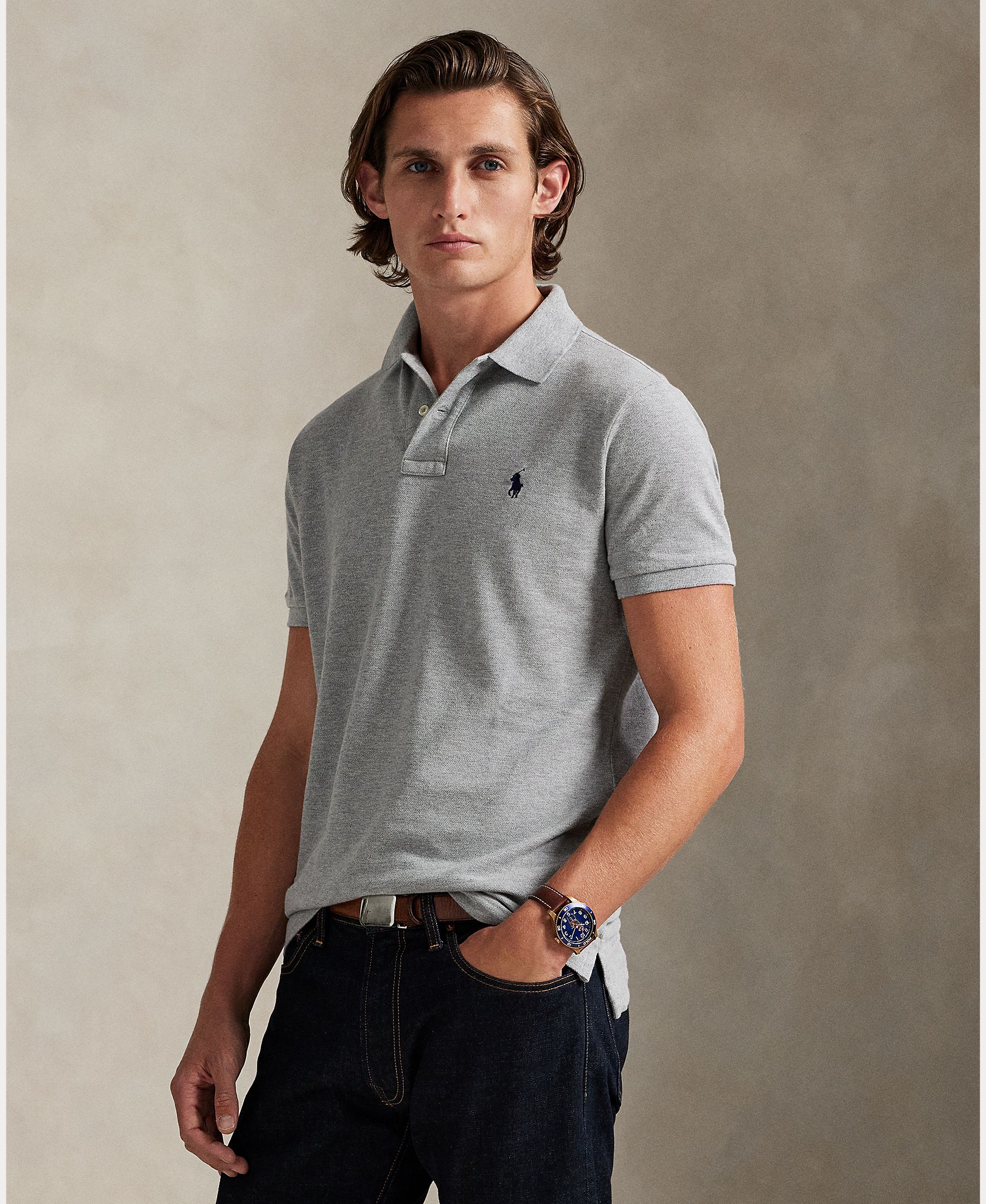 Polo de Piqué Custom Cinzento-1