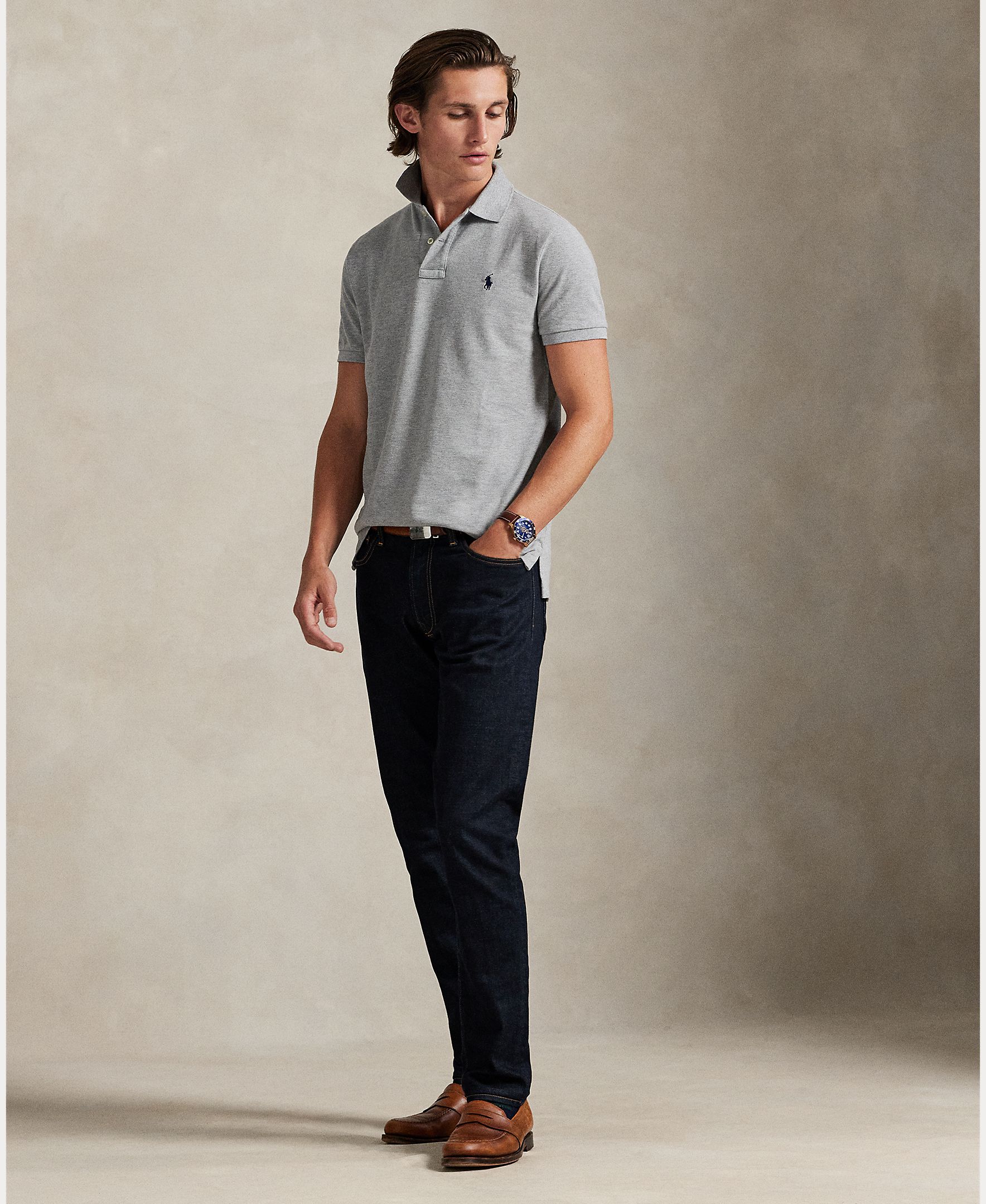 Polo de Piqué Custom Cinzento-5