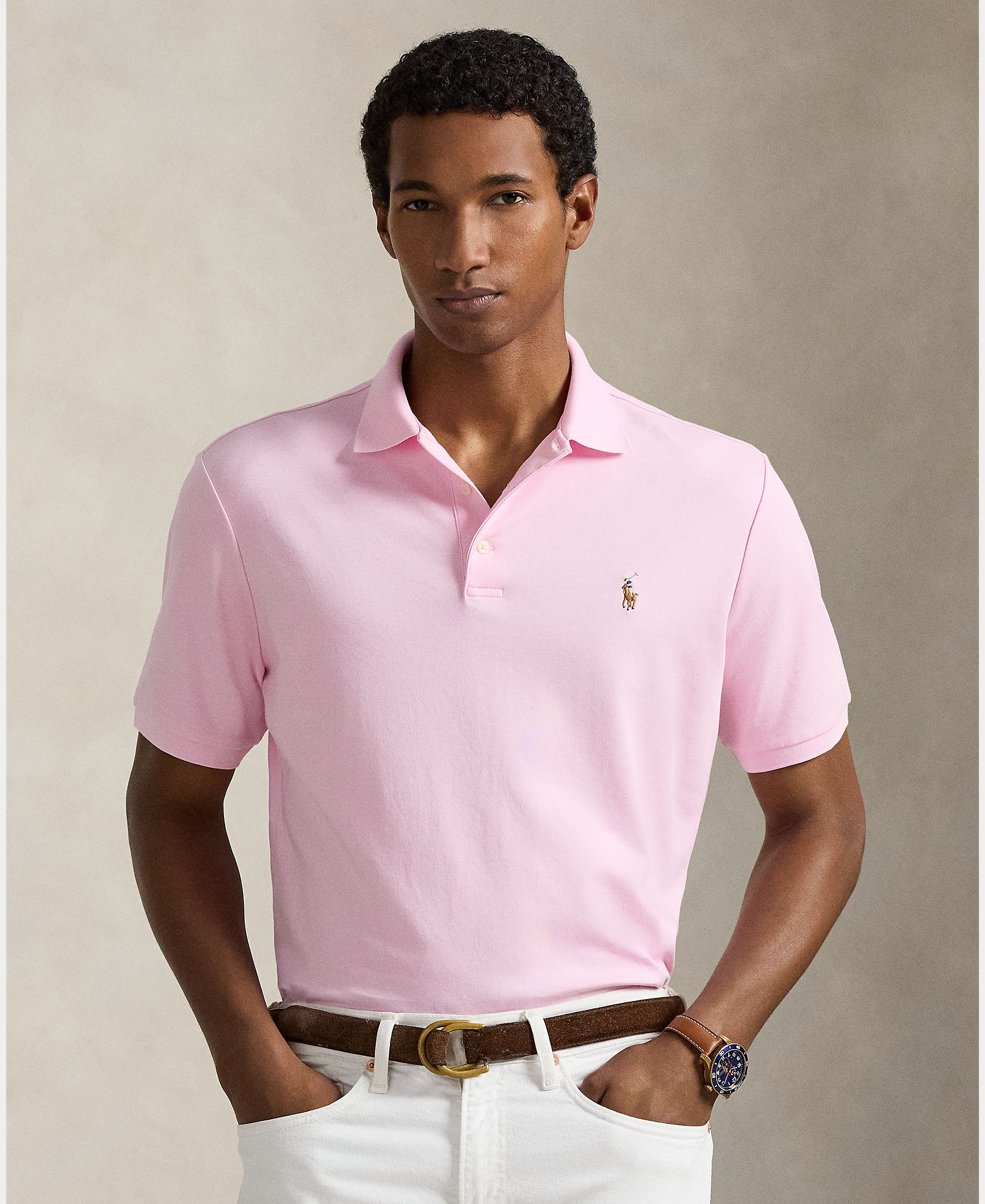 Polo Regular Fit de Algodão Rosa-1