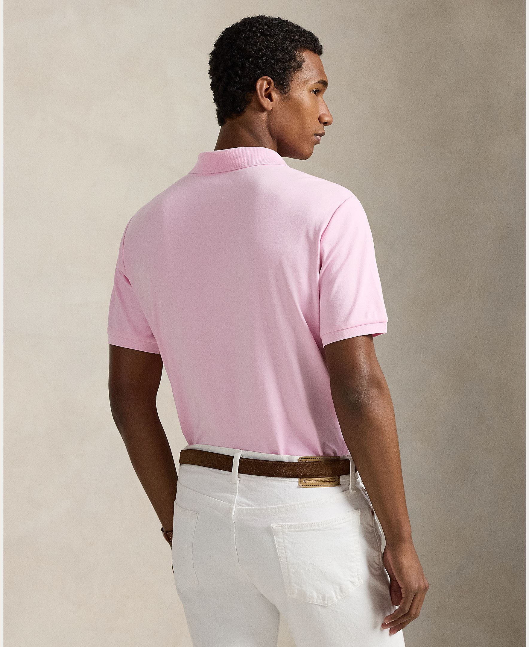 Polo Regular Fit de Algodão Rosa-3