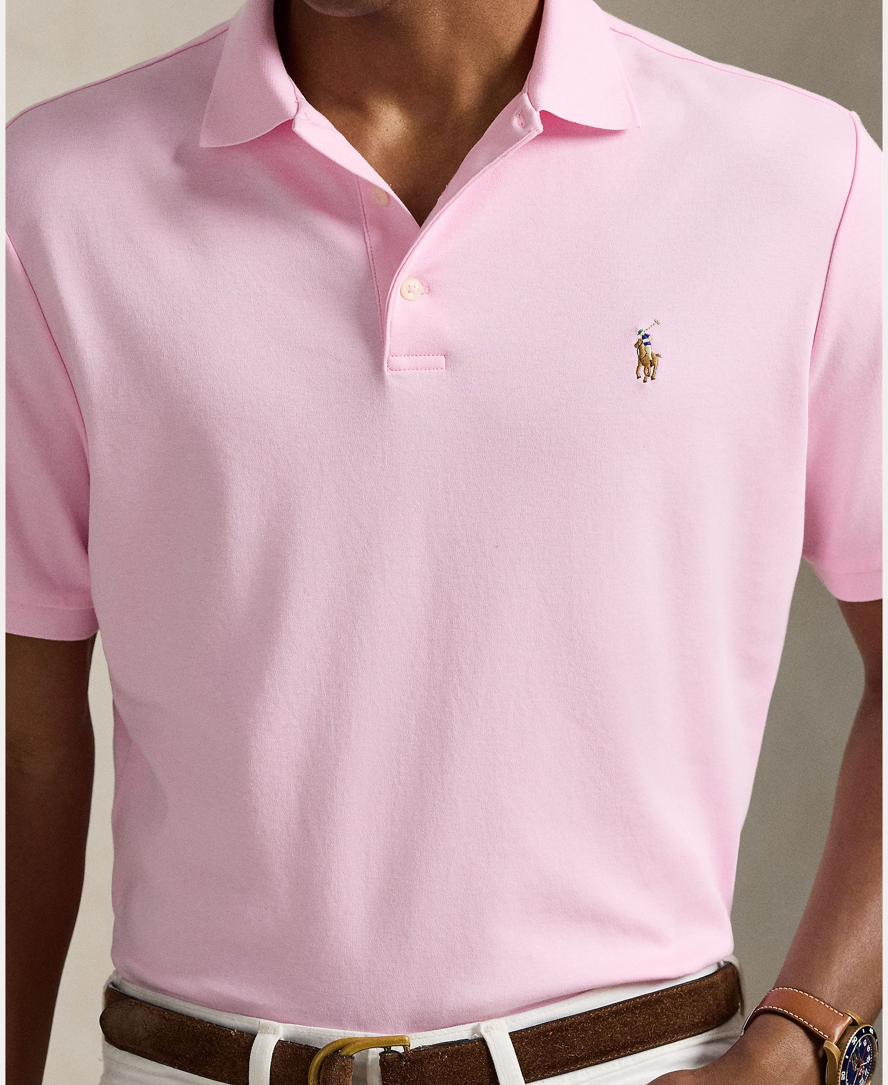 Polo Regular Fit de Algodão Rosa-4