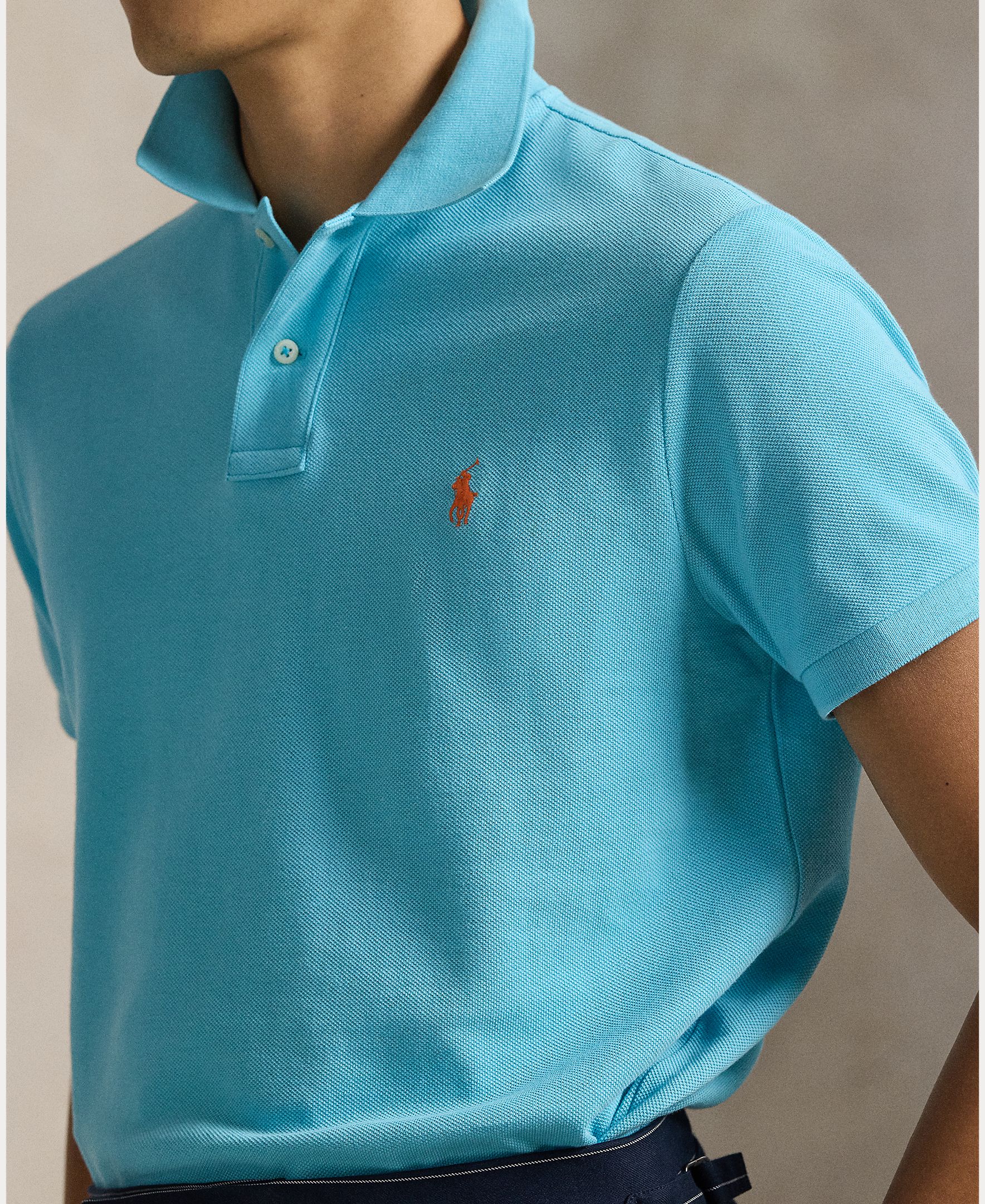 Polo Piqué Slim Fit Celeste-4