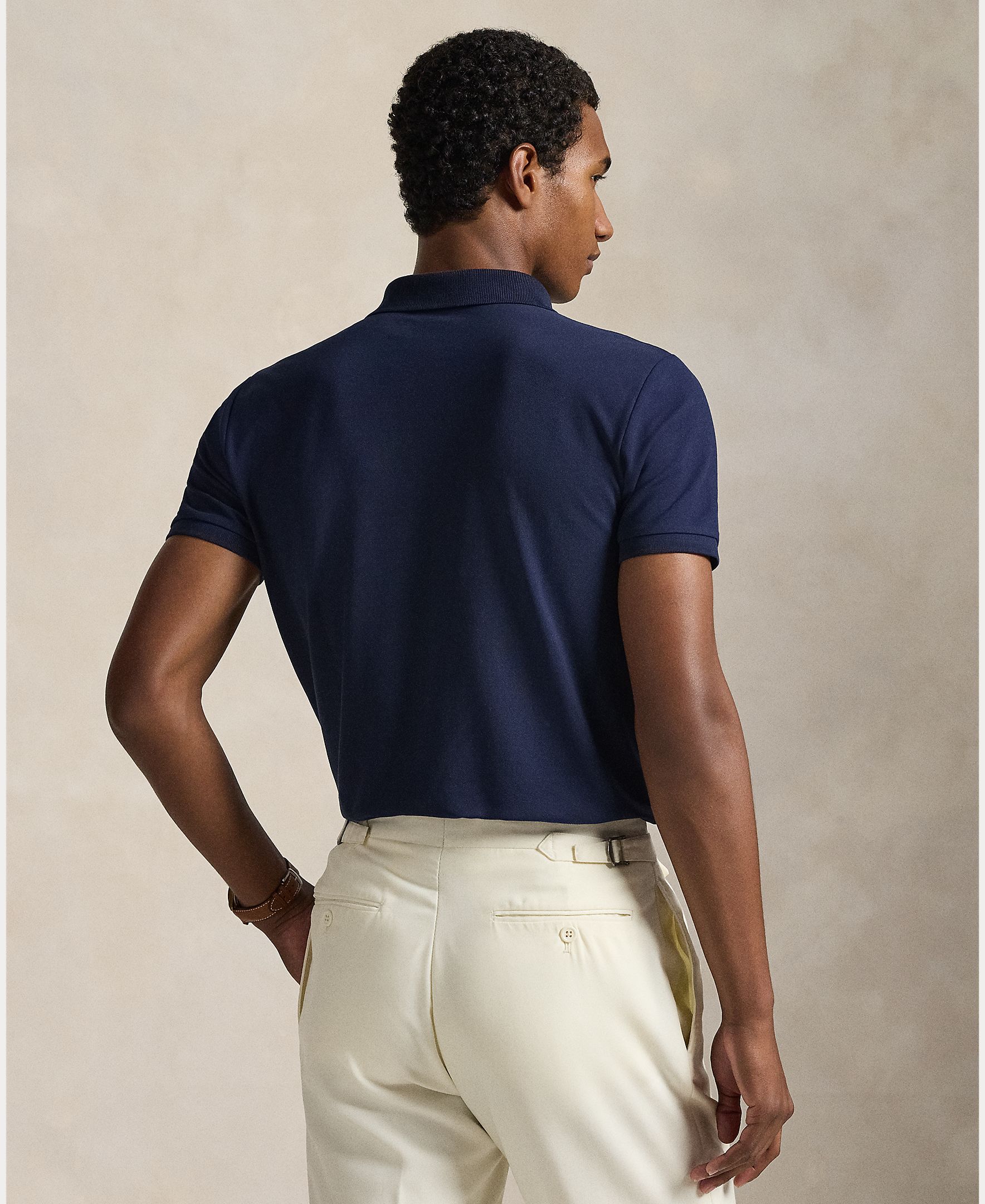 Polo de Piqué Elástico Custom Slim Fit Azul-marinho-2