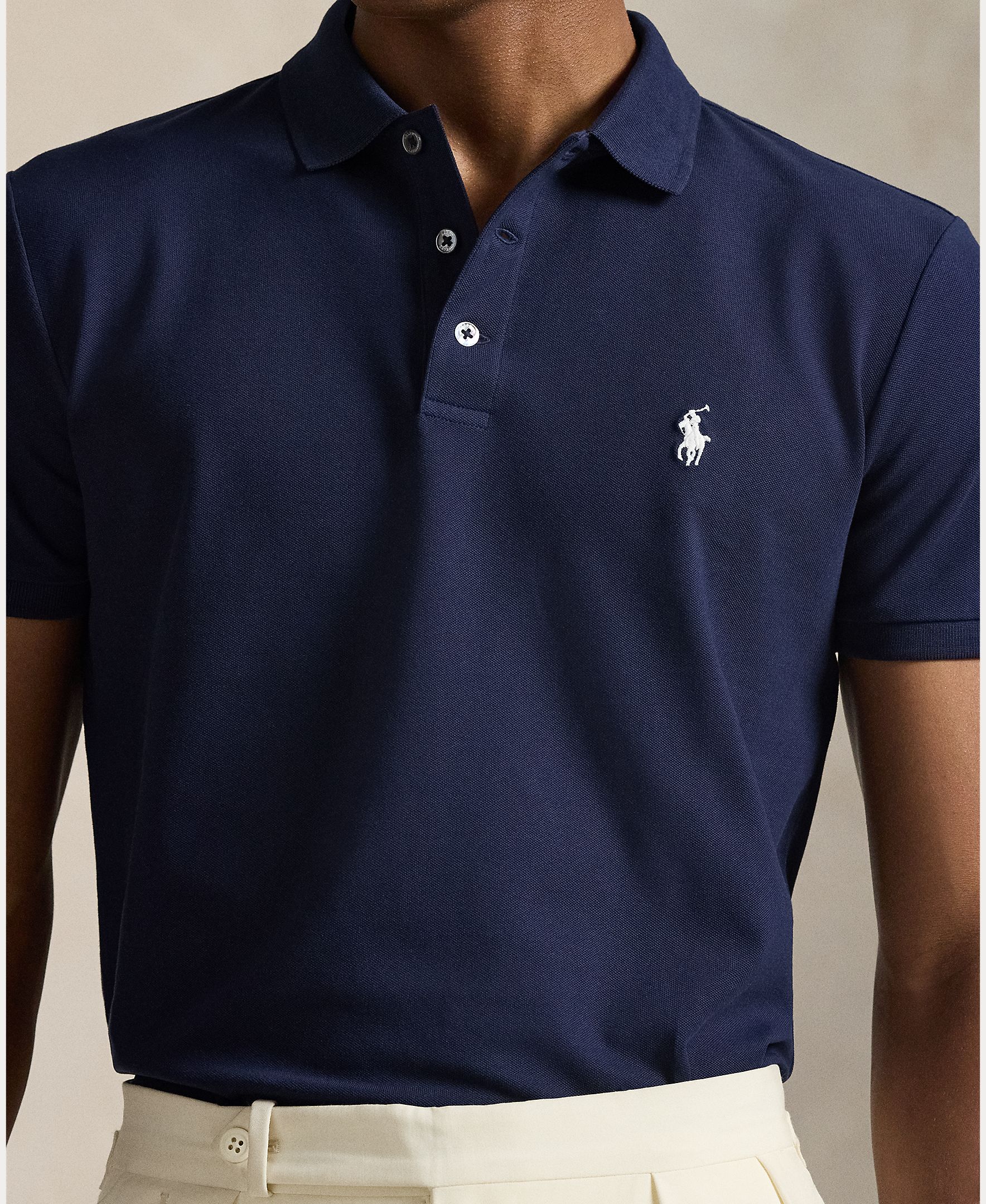 Polo de Piqué Elástico Custom Slim Fit Azul-marinho-3