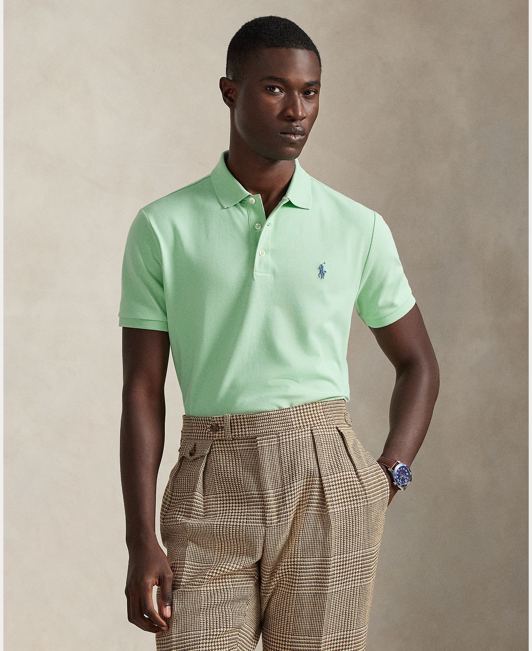 Polo de Piqué Elástico Custom Slim Fit Verde-claro-1