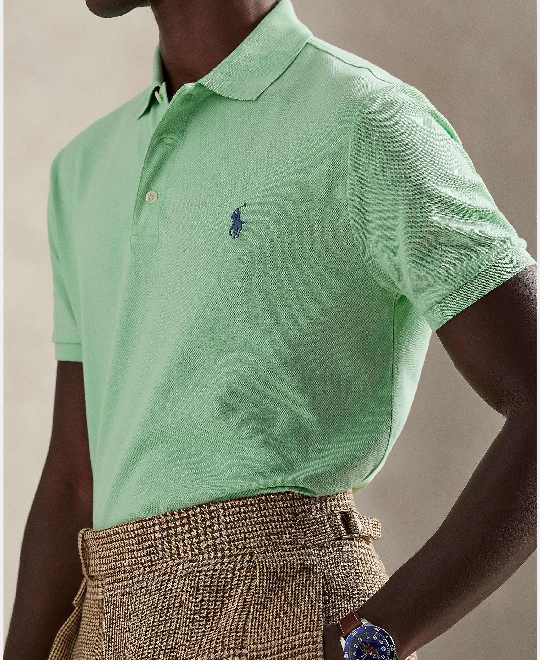 Polo de Piqué Elástico Custom Slim Fit Verde-claro-4