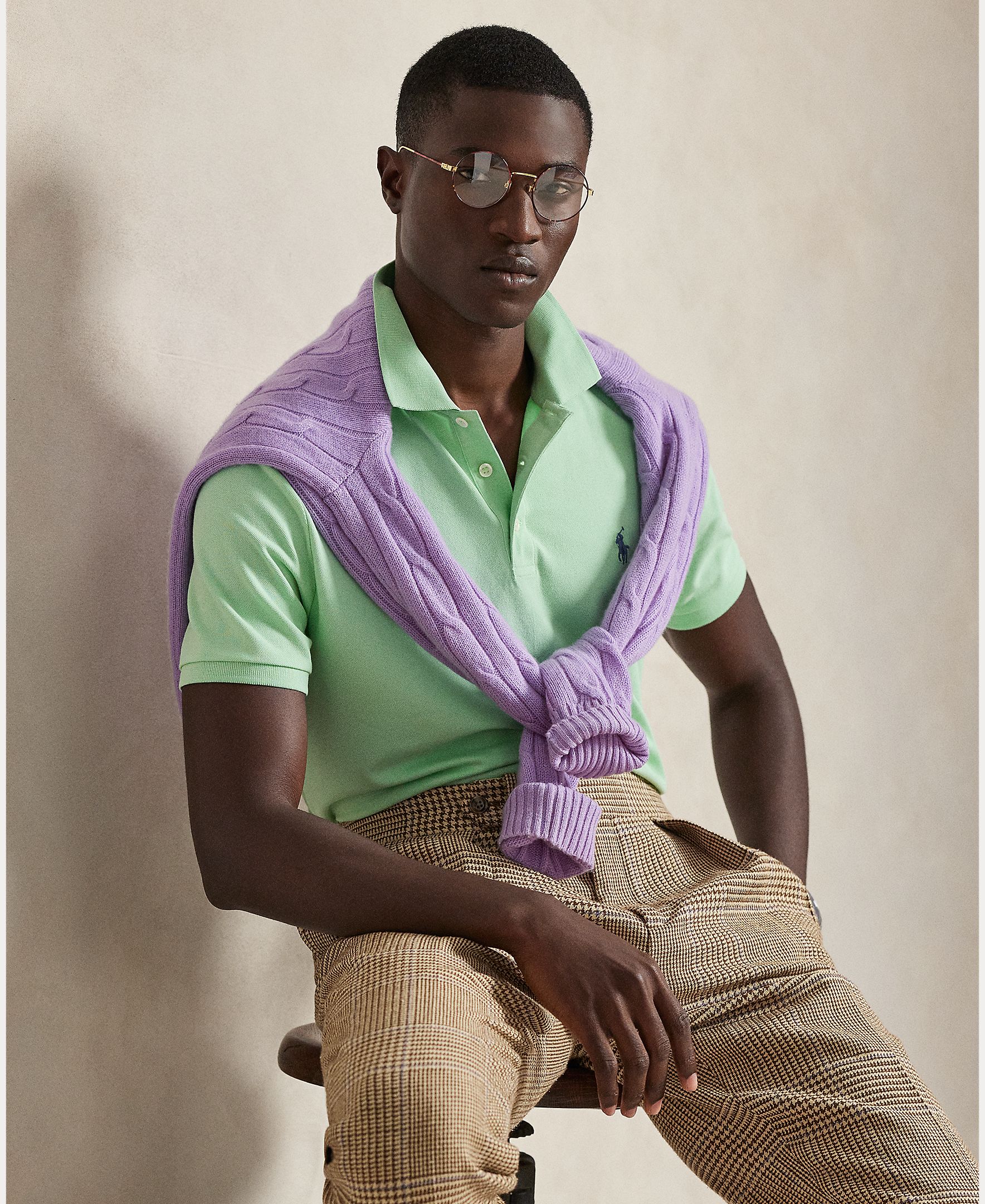 Polo de Piqué Elástico Custom Slim Fit Verde-claro-5
