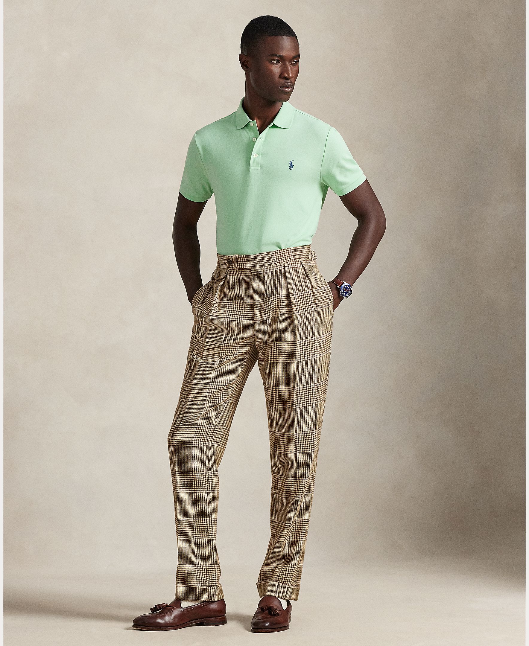 Polo de Piqué Elástico Custom Slim Fit Verde-claro-7