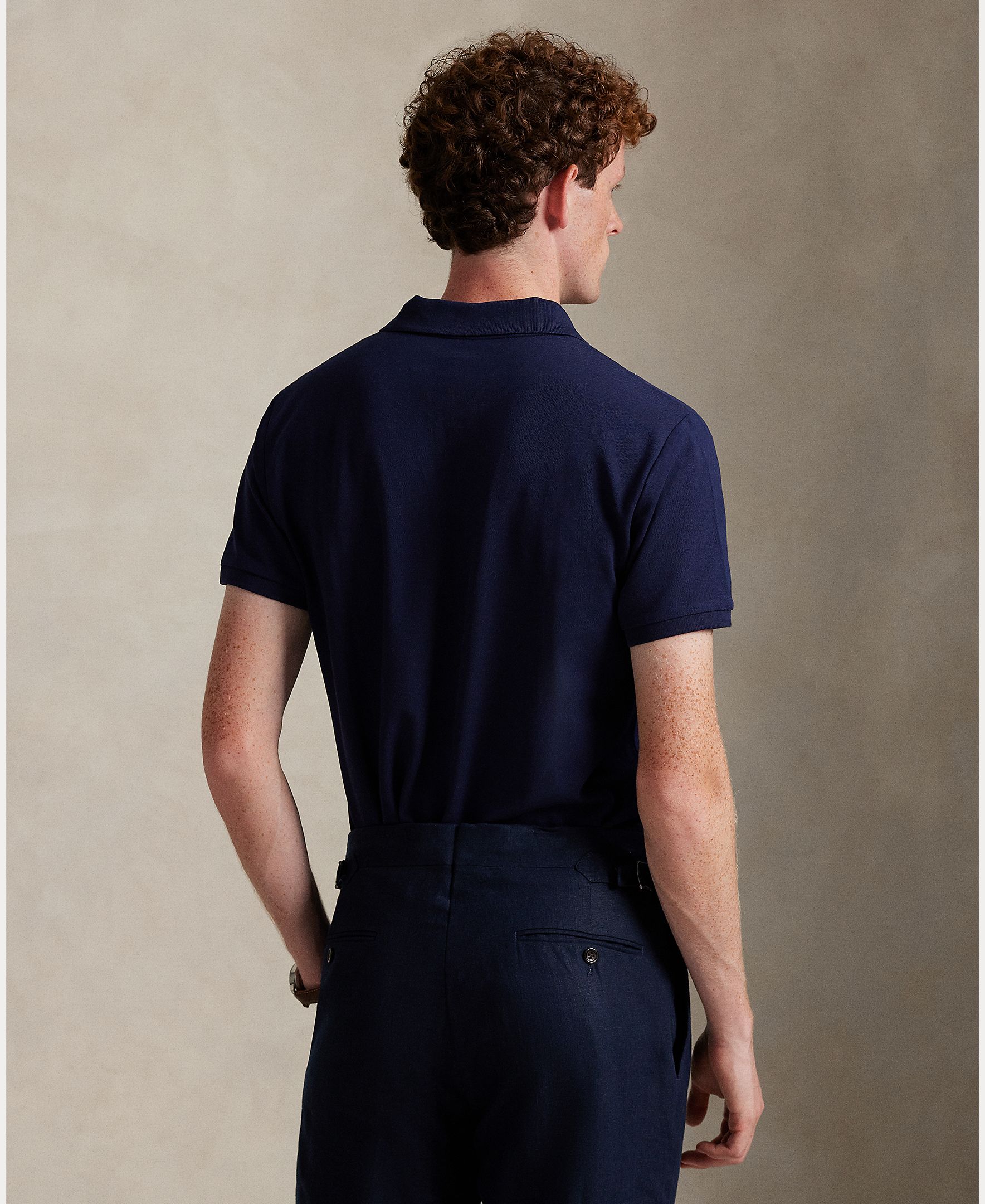 Polo de Piqué Elástico Custom Slim Fit Azul-marinho-3