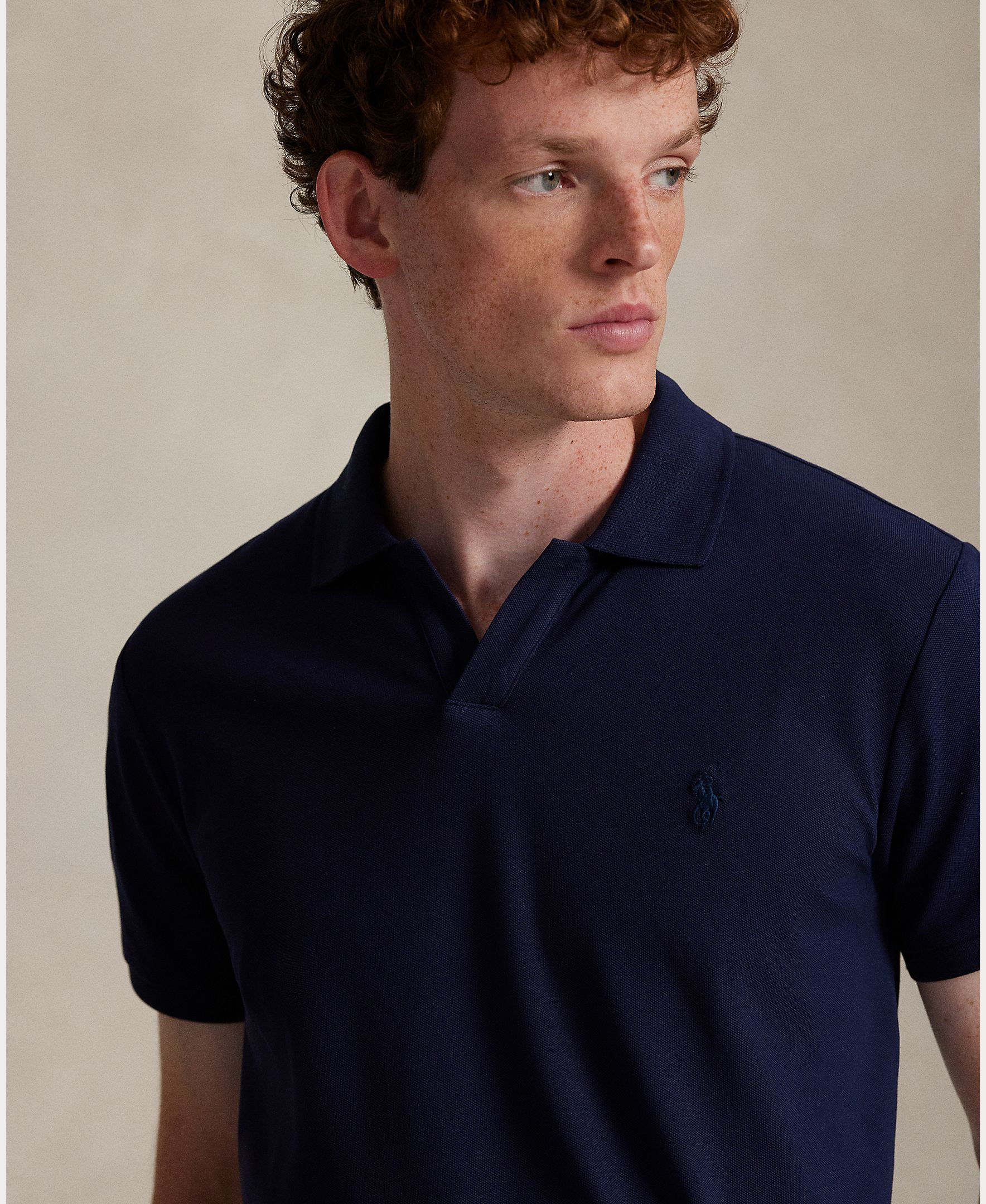 Polo de Piqué Elástico Custom Slim Fit Azul-marinho-4